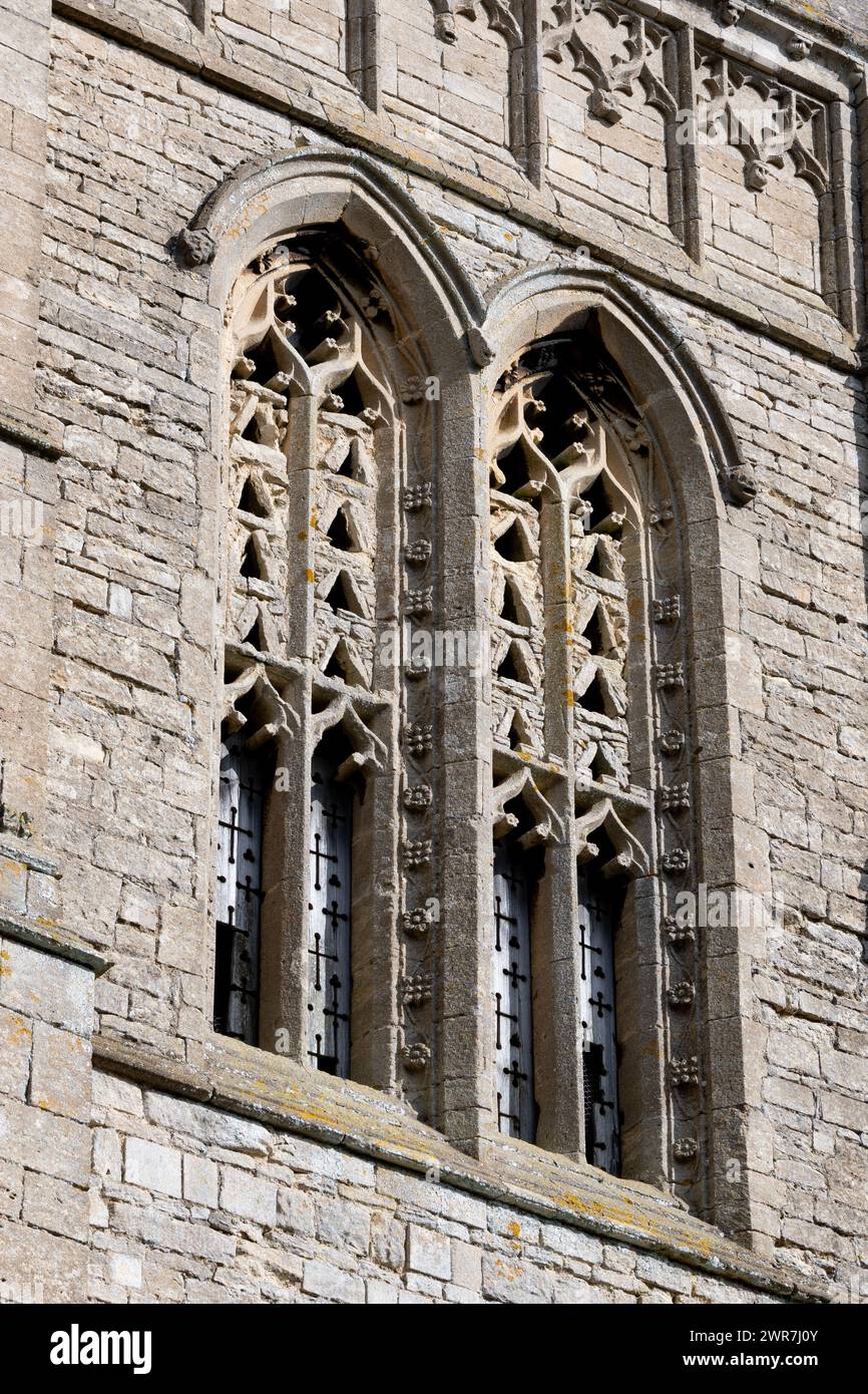 Turmdetail, St.. John the Baptist Church, Keyston, Cambridgeshire, England, Großbritannien Stockfoto