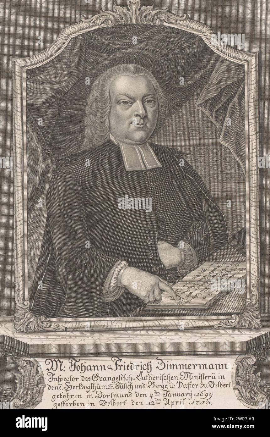 Porträt von Johann Friedrich Zimmermann, Druckerei: Nicolaus Mettel, 1753 - 1778, Papier, Gravur, Höhe 316 mm, Breite 213 mm, bedruckt Stockfoto
