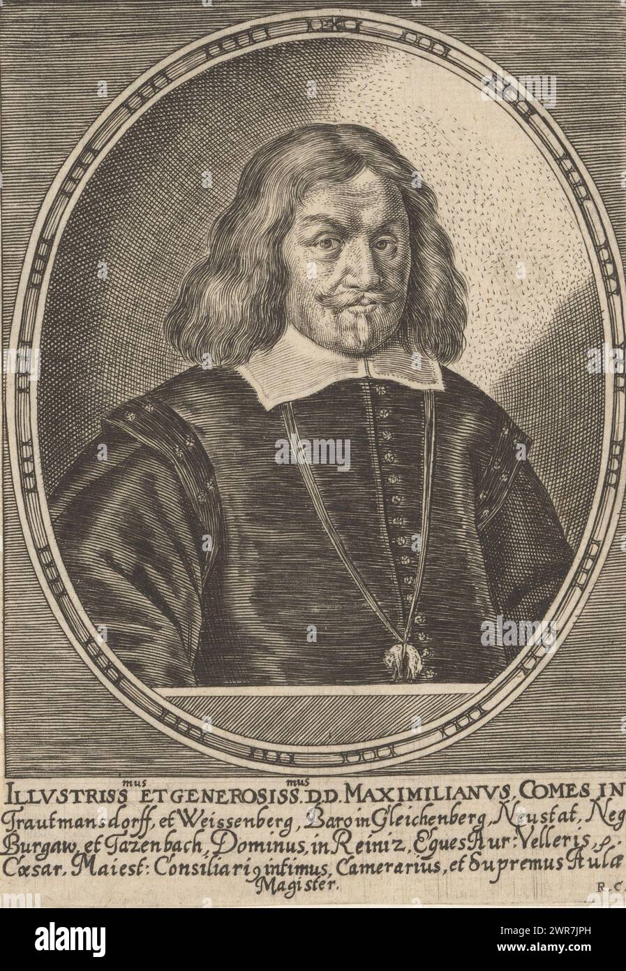 Porträt von Maximilian von Trauttmansdorff, Druckerei: Raphael Custos, Augsburg, 1600 - 1650, Papier, Gravur, Höhe 152 mm x Breite 112 mm, bedruckt Stockfoto