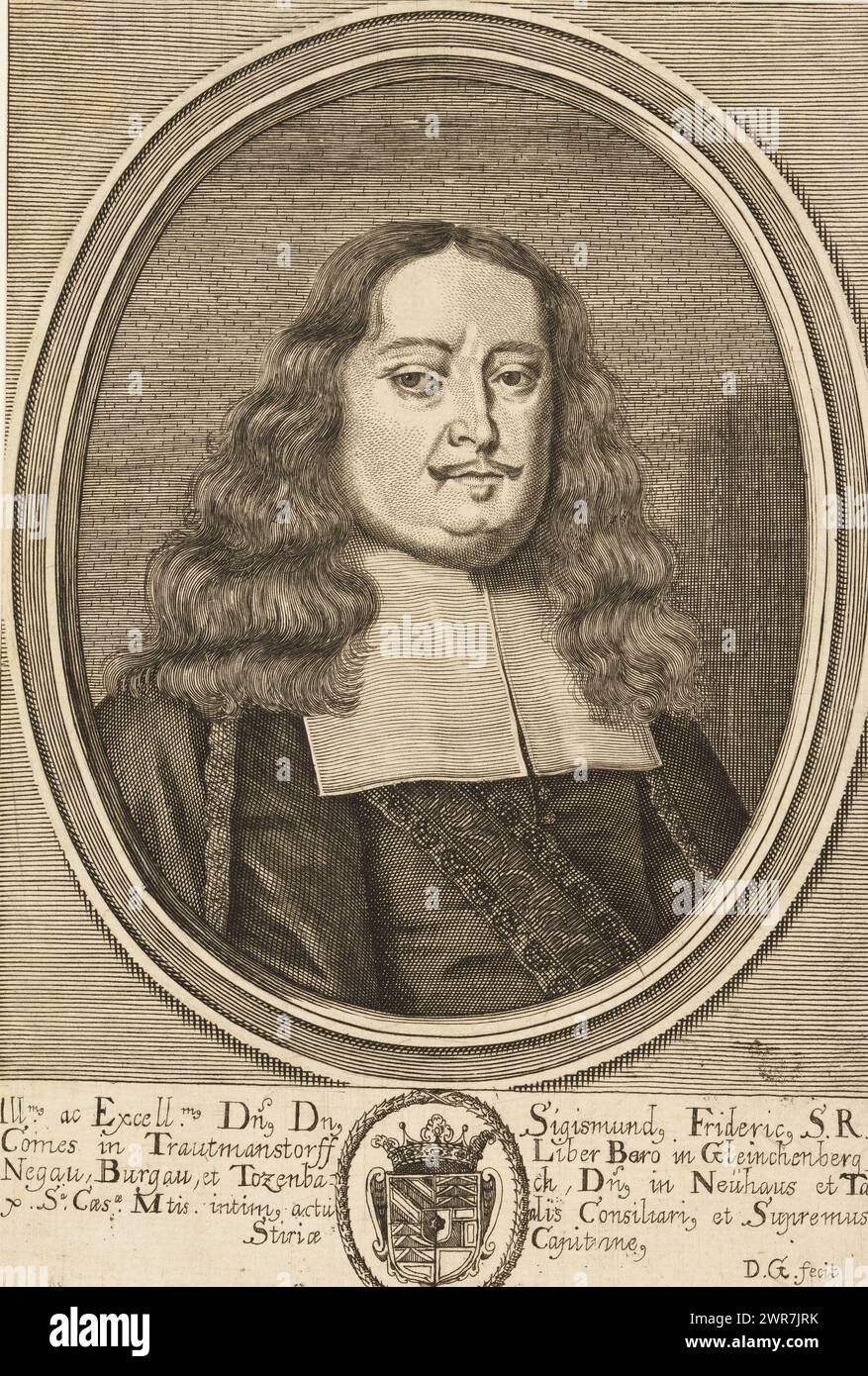 Porträt von Siegmund Friedrich, Graf von Trauttmansdorff, Druckerei: Gerard de Groos, 1673, Papier, Gravur, Höhe 217 mm x Breite 147 mm, Druck Stockfoto