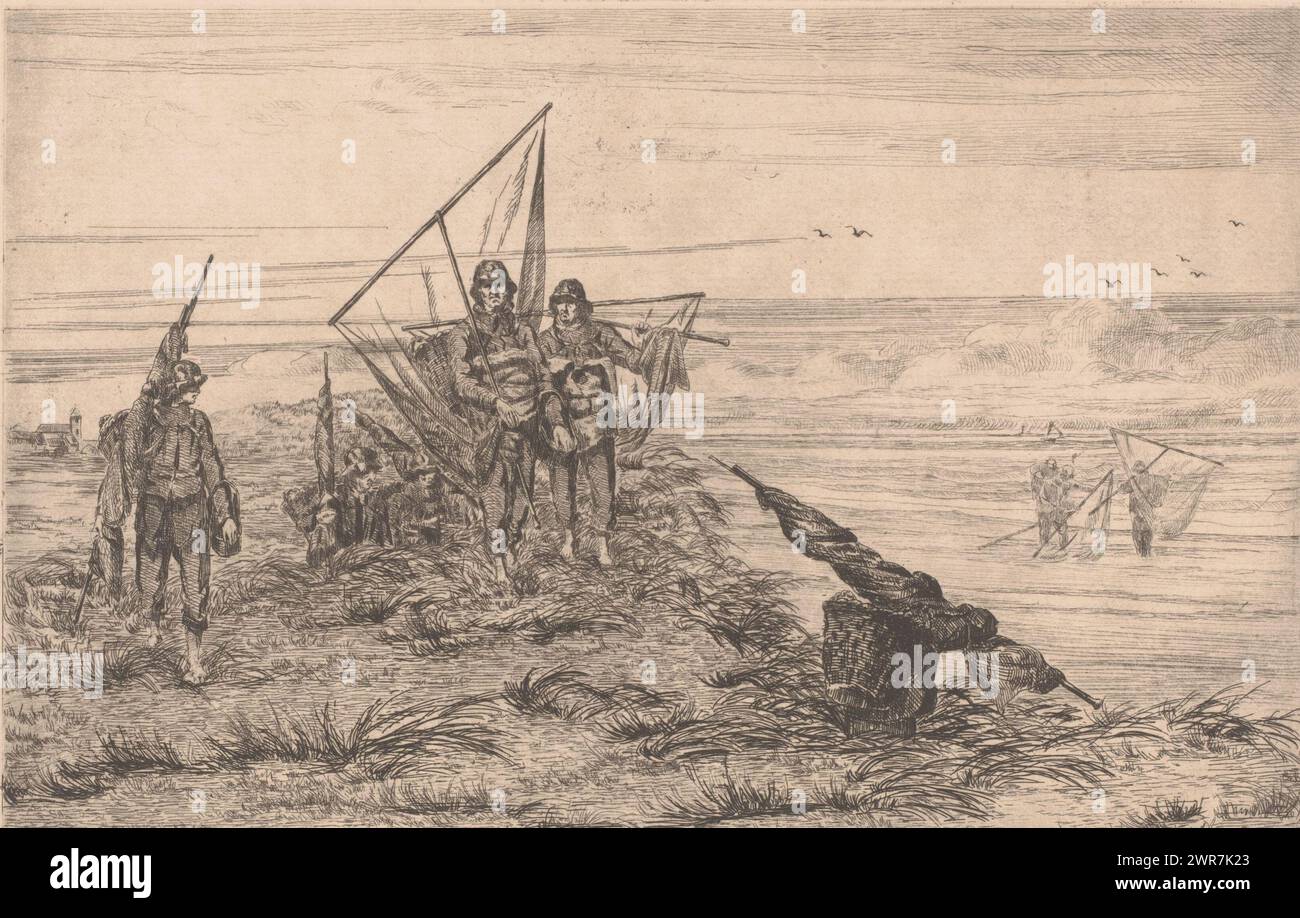 Fischer mit Landenetzen, Druckerei: Félix Cogen, (signiert vom Künstler), 1848 - 1907, Papier, Ätzen, Trockenpunkt, Höhe 180 mm x Breite 275 mm, bedruckt Stockfoto