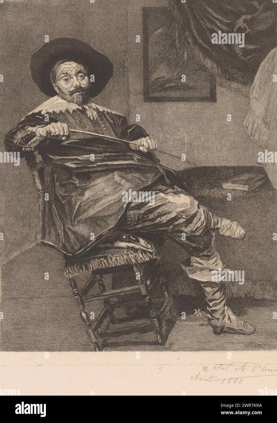 Porträt von Willem van Heythuysen, Druckerei: Auguste Danse, (signiert vom Künstler), nach Malerei von: Frans Hals, (abgelehnte Zuschreibung), Aug-1882, Papier, Ätzen, Trockenpunkt, Höhe 345 mm x Breite 288 mm, bedruckt Stockfoto