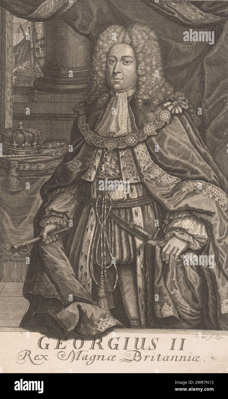 Porträt von König Georg II. Von England, Druckerei: Johann Georg Mentzel, Leipzig, 1727 - 1743, Papier, Kupferstich, Höhe 346 mm x Breite 213 mm, bedruckt Stockfoto