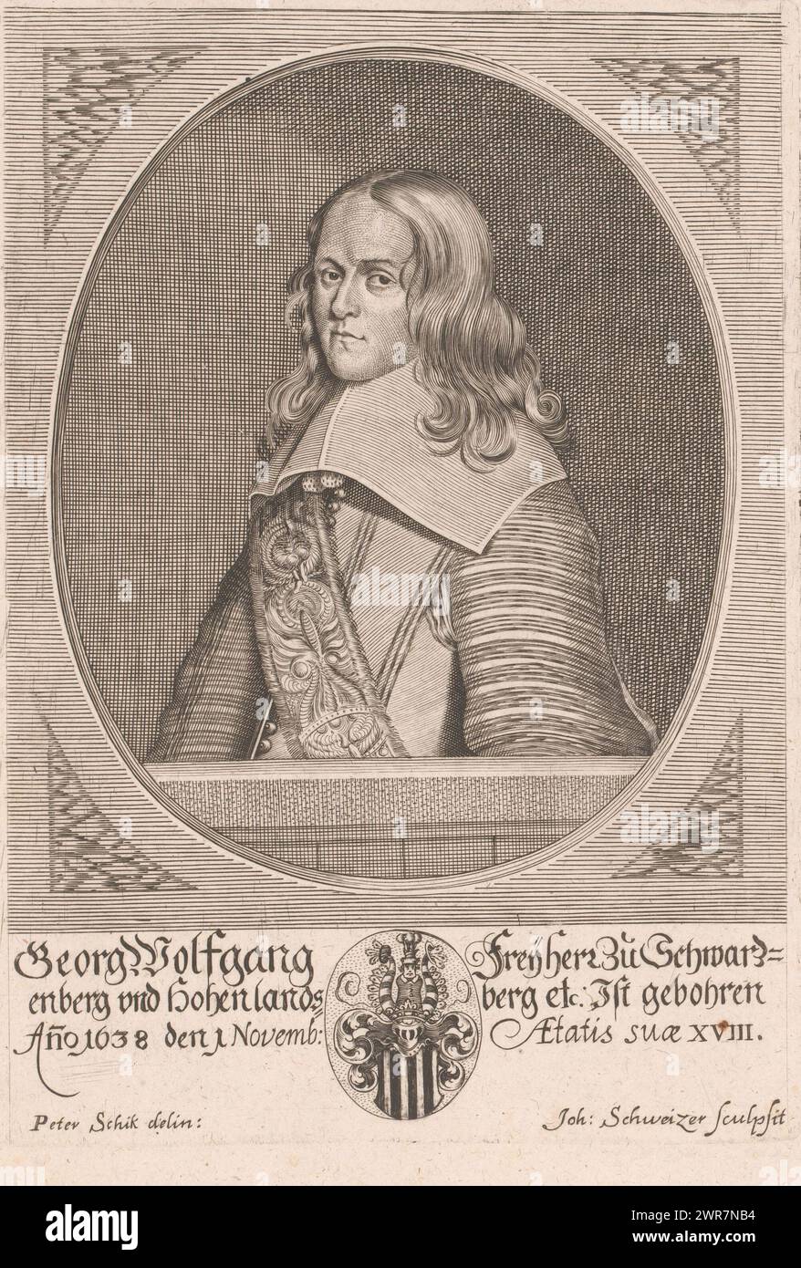 Porträt von Georg Wolfgang zu Schwarzenberg, Mitglieder der Familie Schwarzenberg-Hohelandsberg (Serientitel), Druckerei: Johann Schweizer, nach Zeichnung von: Pieter Schick, 1640 - 1670, Papier, Gravur, Höhe 229 mm x Breite 160 mm, Druck Stockfoto