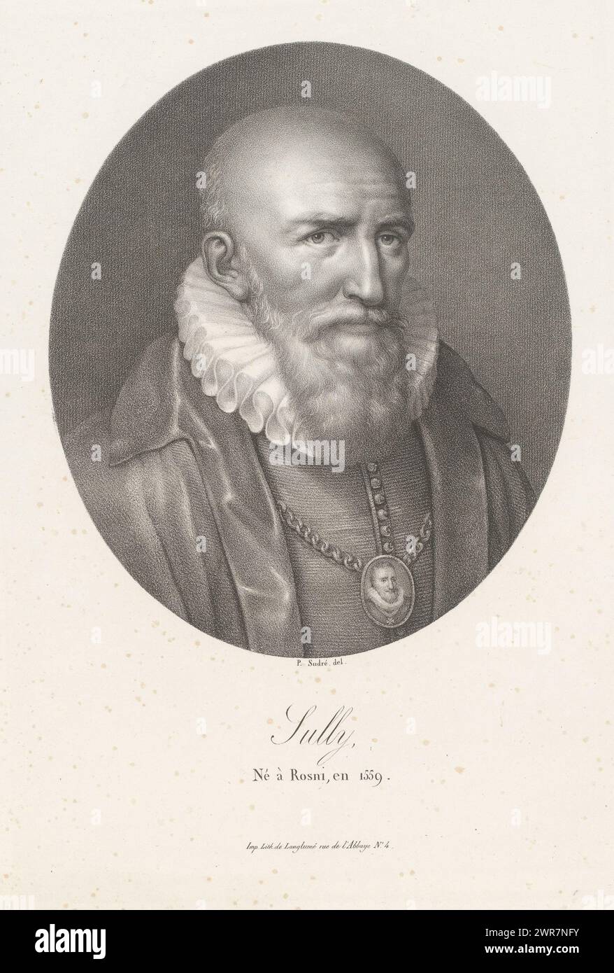 Porträt von Maximilien de Béthune, Herzog von Sully, Sully (Titel auf Objekt), Porträts französischer Berühmtheiten (Titel der Serie), Le panthéon francais (Titel der Serie), Druckerei: Jean Pierre Sudre (1783-1866), Drucker: Pierre Langlumé, Paris, 1822, Papier, Höhe 428 mm x Breite 292 mm, bedruckt Stockfoto