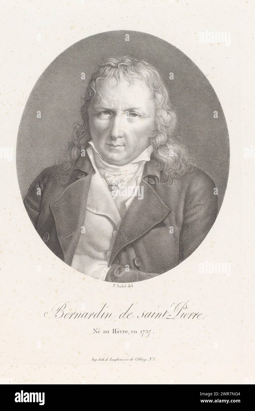 Porträt des Schriftstellers Jacques-Henri Bernardin de Saint-Pierre, Bernardin de saint-Pierre (Titel auf Objekt), Porträts französischer Berühmtheiten (Titel der Serie), Le panthéon francais (Titel der Serie), Druckerei Jean Pierre Sudre (1783-1866), Drucker: Pierre Langlumé, Paris, 1822, Papier, Höhe 427 mm x Breite 292 mm, bedruckt Stockfoto