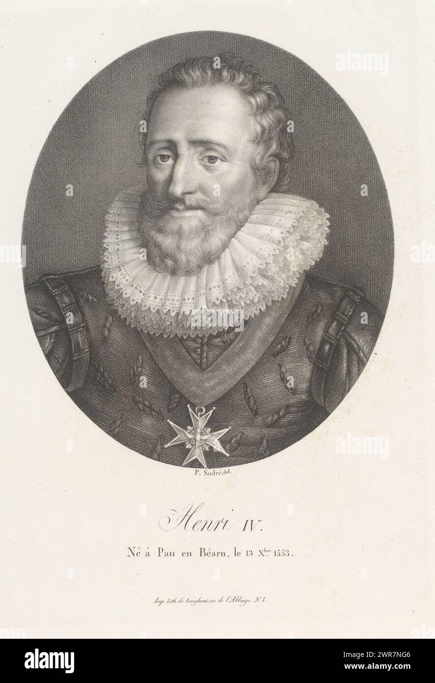 Porträt von Heinrich IV., König von Frankreich und Navarra, Henri IV. (Titel auf Objekt), Porträt französischer Prominenter (Titel der Serie), Le panthéon francais (Titel der Serie), Druckerei: Jean Pierre Sudre (1783-1866), Drucker: Pierre Langlumé, Paris, 1822, Papier, Höhe 427 mm x Breite 293 mm, bedruckt Stockfoto