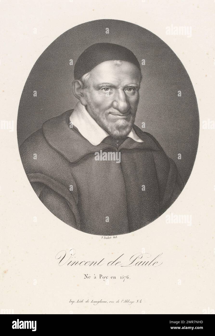 Porträt von Vincentius a Paulo, Vincent de Paule (Titel auf Objekt), Porträts französischer Prominenter (Titel der Serie), Le panthéon francais (Titel der Serie), Druckerei: Jean Pierre Sudre (1783-1866), Drucker: Pierre Langlumé, Paris, 1822, Papier, Höhe 425 mm x Breite 291 mm, bedruckt Stockfoto