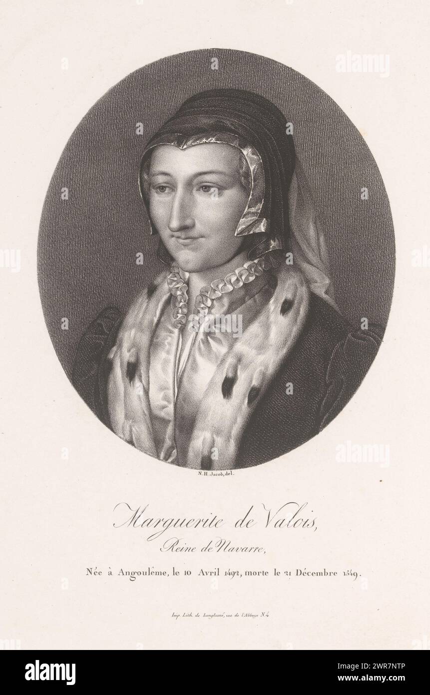 Porträt von Margarete von Valois, Marguerite de Valois, reine de Navarre (Titel zum Objekt), Druckerei: Nicolas Henri Jacob, Drucker: Pierre Langlumé, Verlag: Jean Pierre Sudre (1783-1866), Paris, 1825 - 1827, Papier, Höhe 427 mm x Breite 292 mm, Druck Stockfoto