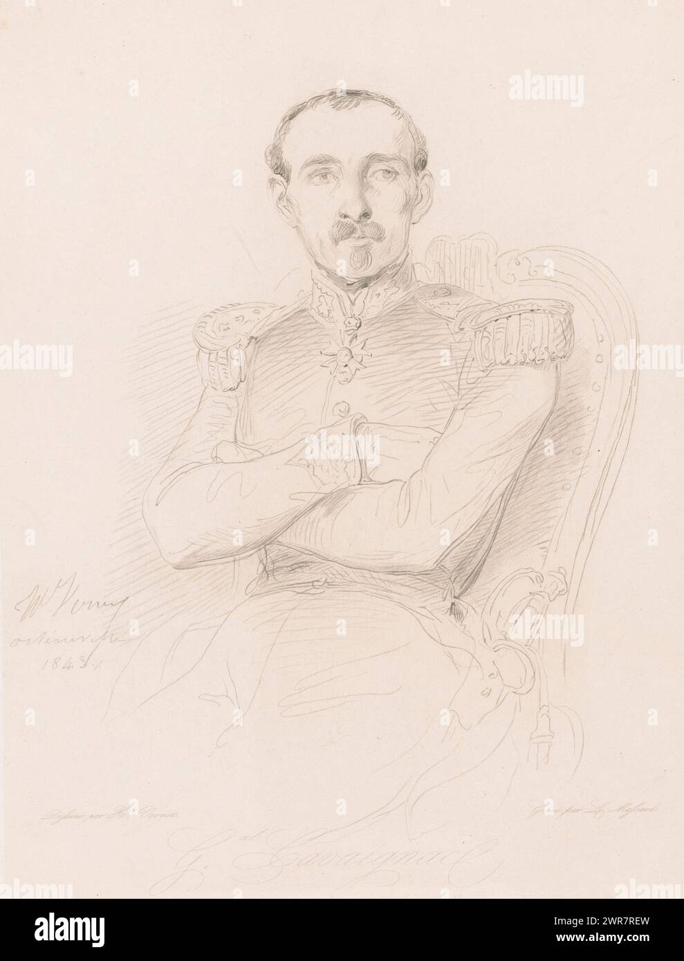 Porträt von Louis Eugène Cavaignac, G.al Cavaignac (Titel auf Objekt), Druckerei: Léopold Massard, nach Zeichnung von: Horace Vernet, 1843 - 1889, Papier, Ätzen, Höhe 290 mm x Breite 222 mm, Druck Stockfoto
