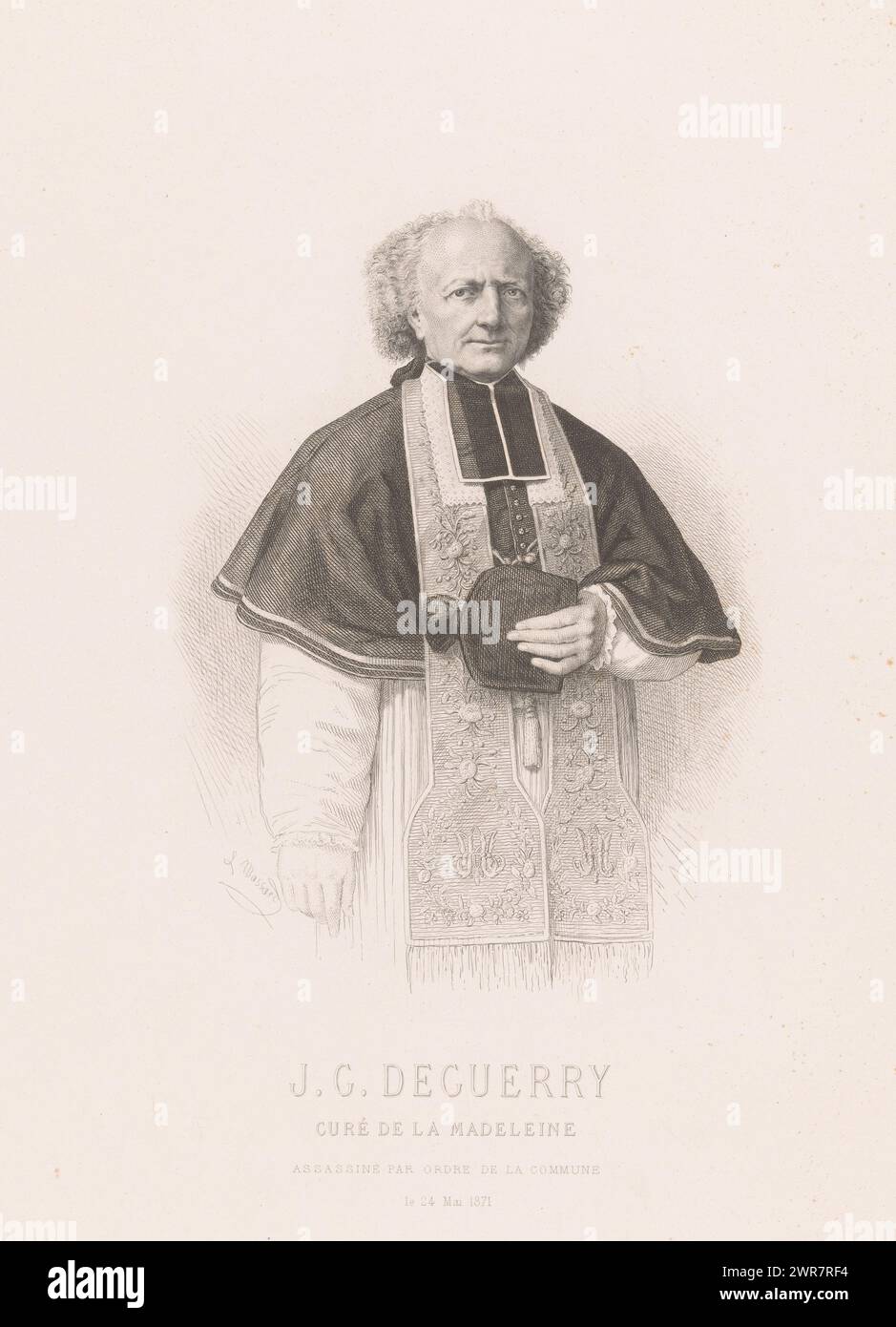Porträt von Gaspard Deguerry, J. C. Deguery (Titel über Objekt), Druckerei: Léopold Massard, Drucker: Goupil & Cie., Verlag: Goupil & Cie., New York (Stadt), 1871 - 1889, Papier, Ätzen, Gravur, Höhe 412 mm x Breite 293 mm, bedruckt Stockfoto