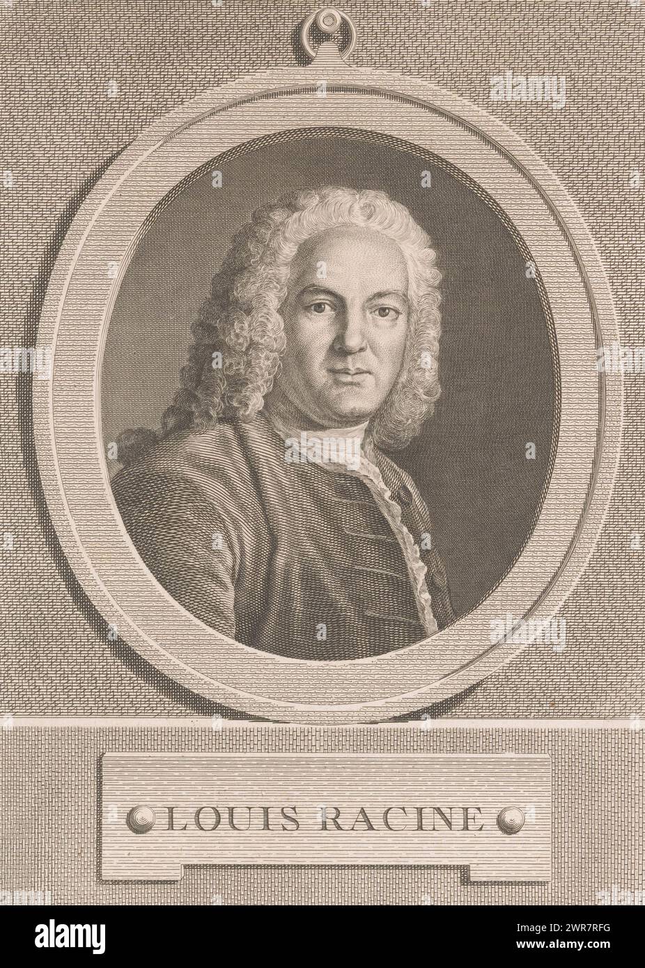 Porträt von Louis Racine, Louis Racine (Titel auf Objekt), Druckerei: Simon Charles Miger, nach Malerei von Jacques-André-Joseph Aved, 1746 - 1820, Papier, Gravur, Höhe 266 mm x Breite 189 mm, Druck Stockfoto