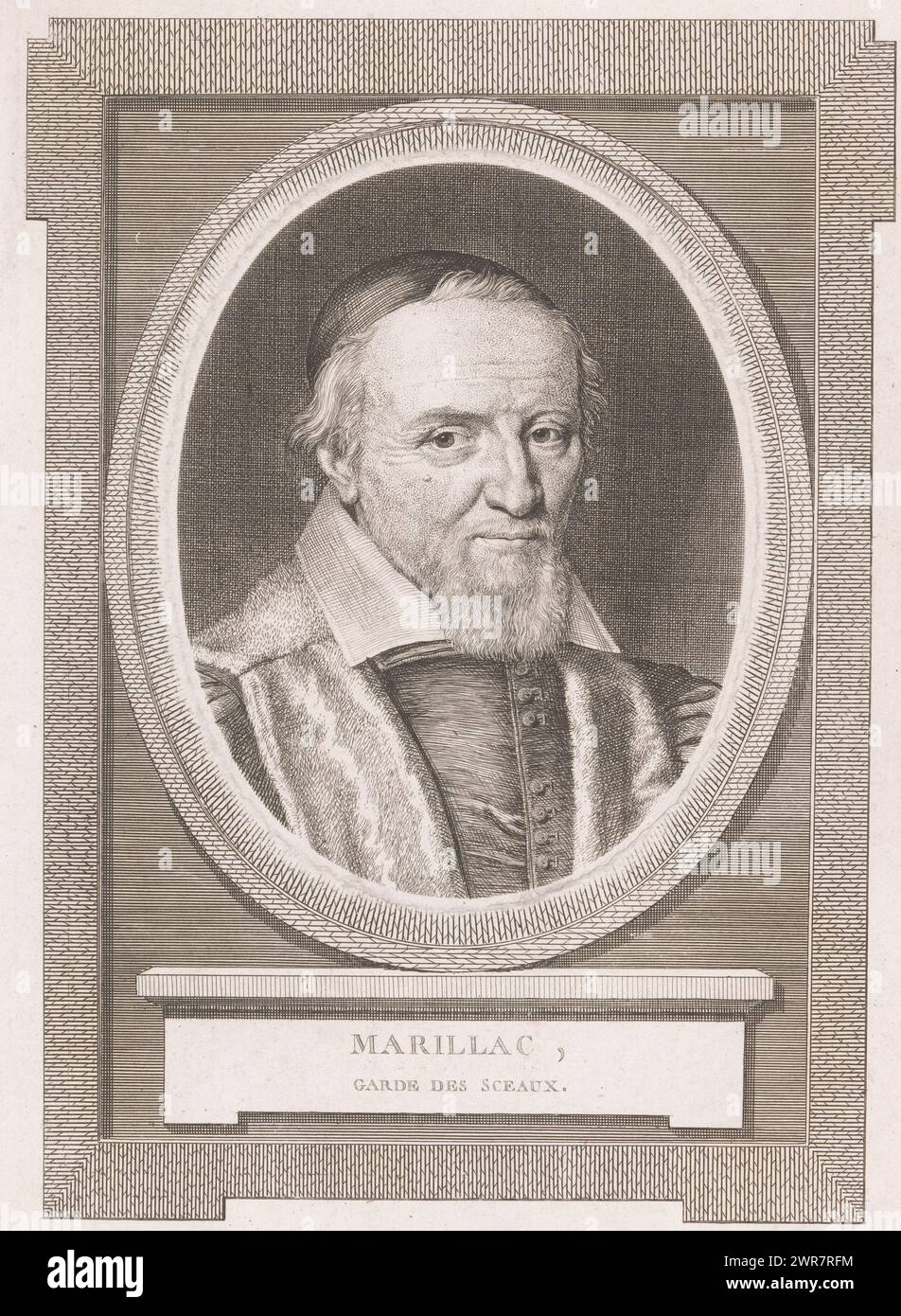 Porträt von Michel de Marillac, Marillac, Garde des Sceaux (Titel auf Objekt), Druckerei: Jean Morin, nach Malerei von Philippe de Champaigne, 1630 - 1790, Papier, Radierung, Stich, Höhe 296 mm x Breite 214 mm x Höhe 171 mm x Breite 134 mm, bedruckt Stockfoto