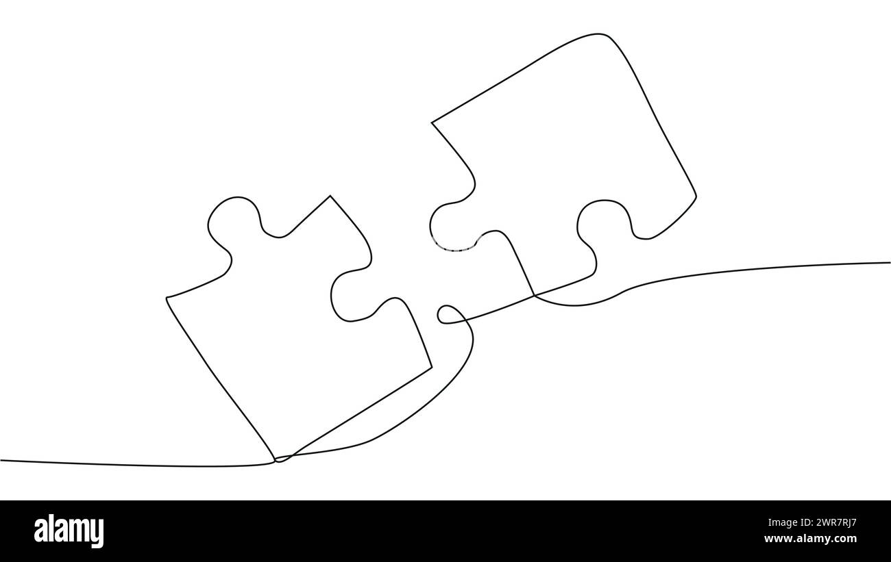 Eine Linie verbindet Puzzleteile in einer durchgehenden Linie. Puzzle-Element Stock Vektor