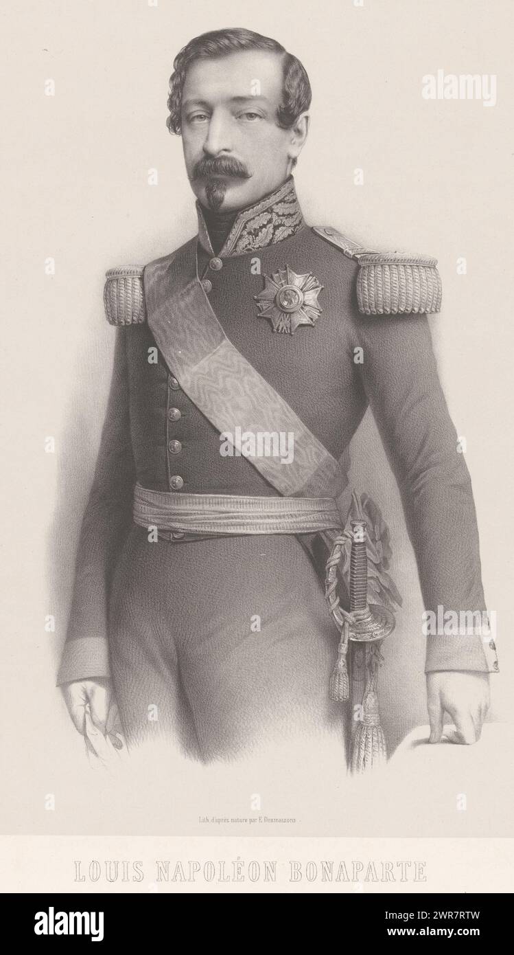 Porträt von Napoleon Eugène Lodewijk Bonaparte, Louis Napoléon Bonaparte (Titel auf Objekt), Druckerei: Emilien Desmaisons, nach Zeichnung von: Emilien Desmaisons, Drucker: Joseph Rose Lemercier, Paris, 1849, Papier, Höhe 514 mm x Breite 359 mm, Druck Stockfoto
