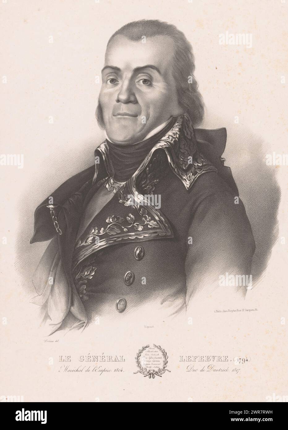 Porträt von General Francois-Joseph Lefebvre, Le général Lefebvre (1794) (Titel über Objekt), Druckerei: Durieux, Verlag: Jean Vincent Marie Dopter, Paris, in oder nach 1834, Papier, Höhe 509 mm x Breite 330 mm, Druck Stockfoto