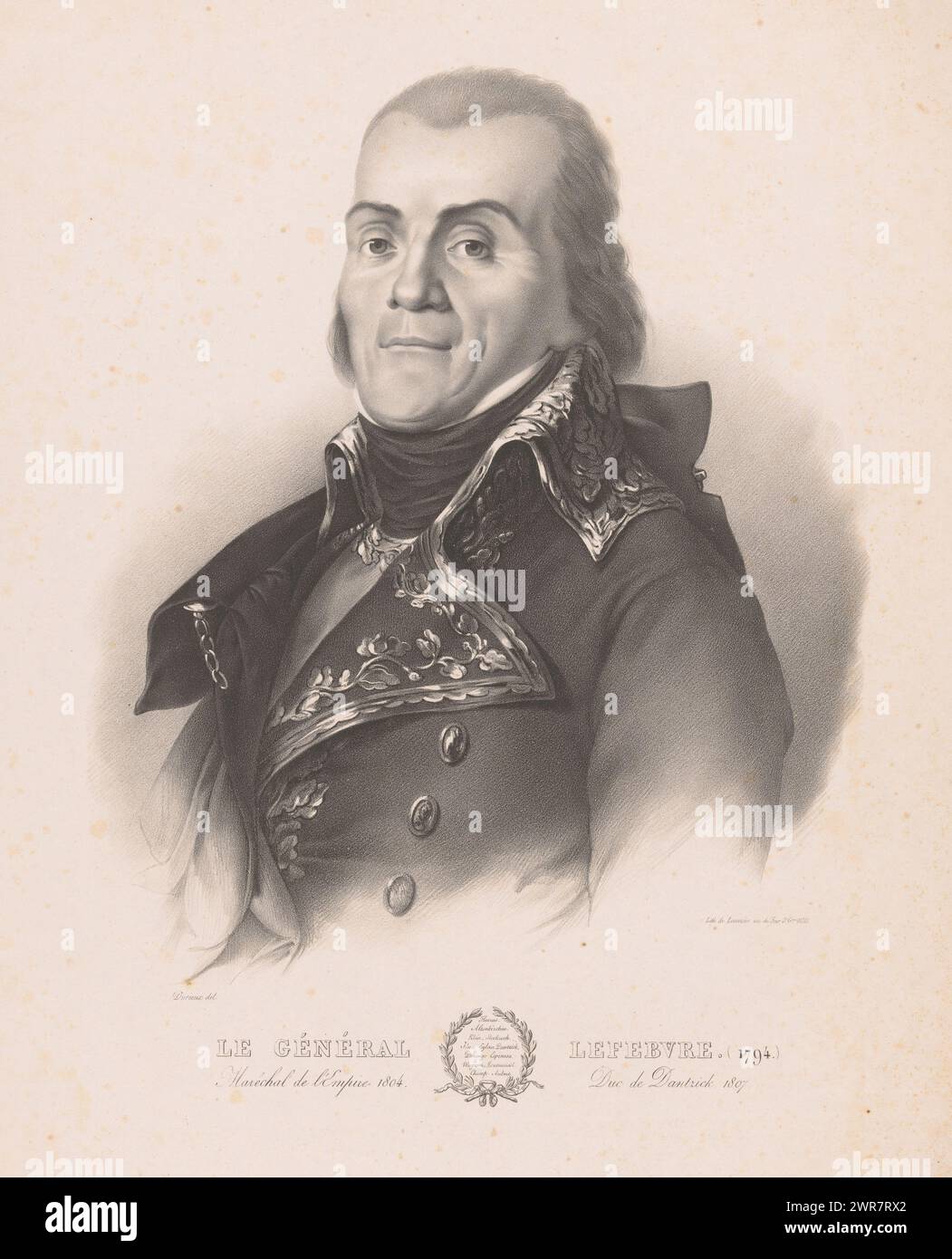 Porträt von General Francois-Joseph Lefebvre, Le général Lefebvre (1794) (Titel über Objekt), Druckerei: Durieux, Drucker: Joseph Rose Lemercier, Paris, 1829, Papier, Höhe 558 mm x Breite 390 mm, Druck Stockfoto