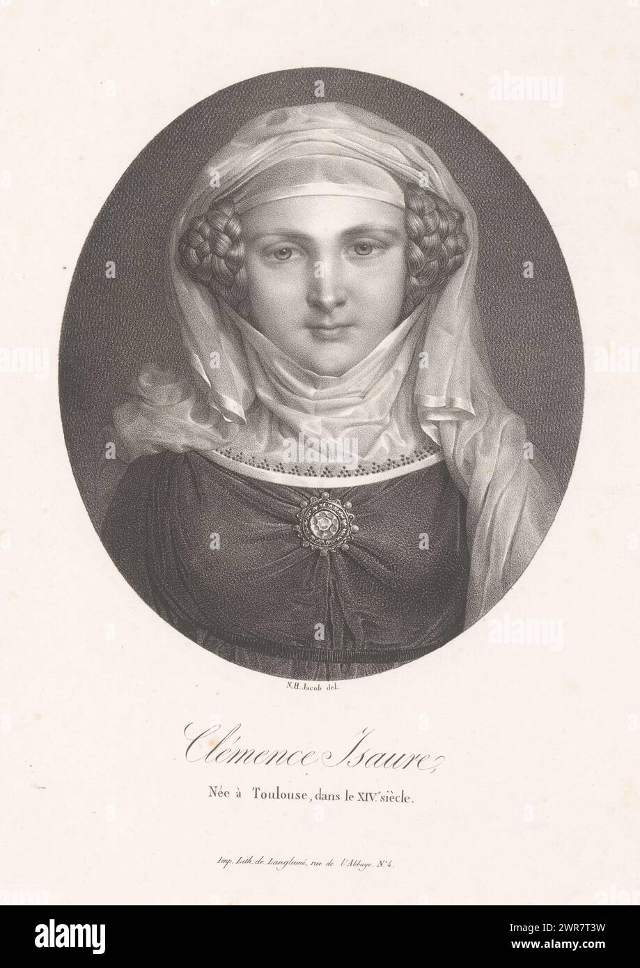 Porträt von Clémence Isaure, Clemence Isaure (Titel über Objekt), Druckerei: Nicolas Henri Jacob, Drucker: Pierre Langlumé, Verlag: Jean Pierre Sudre (1783-1866), Paris, 1825 - 1827, Papier, Höhe 425 mm x Breite 291 mm, Druck Stockfoto