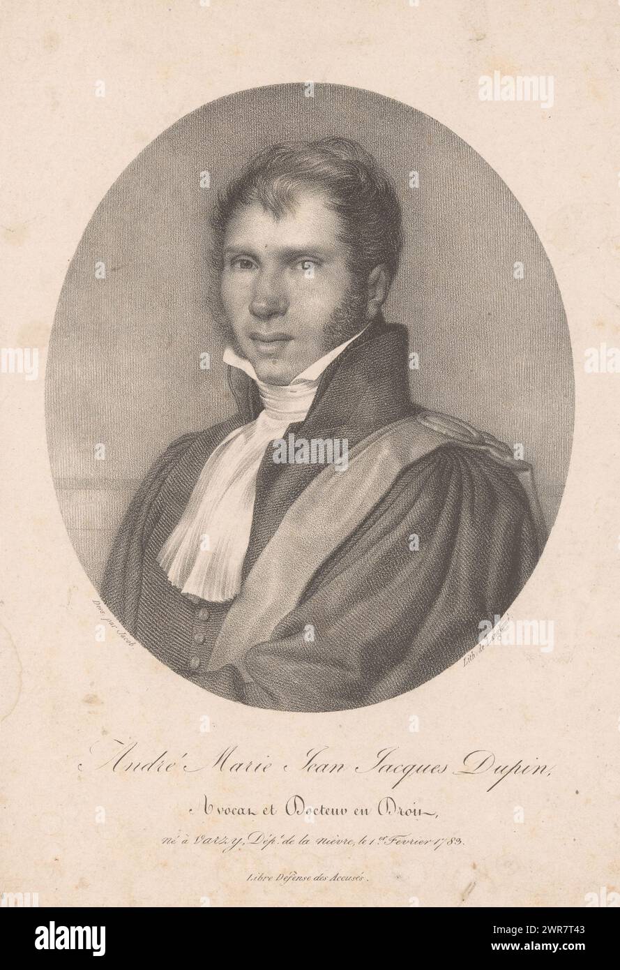 Porträt von André Dupin, André Marie Jean Jacques Dupin (Titel zum Objekt), Druckerei: Nicolas Henri Jacob, nach Zeichnung von Nicolas Henri Jacob, Drucker: Pierre Langlumé, Paris, 1820, Papier, Höhe 329 mm x Breite 227 mm, bedruckt Stockfoto