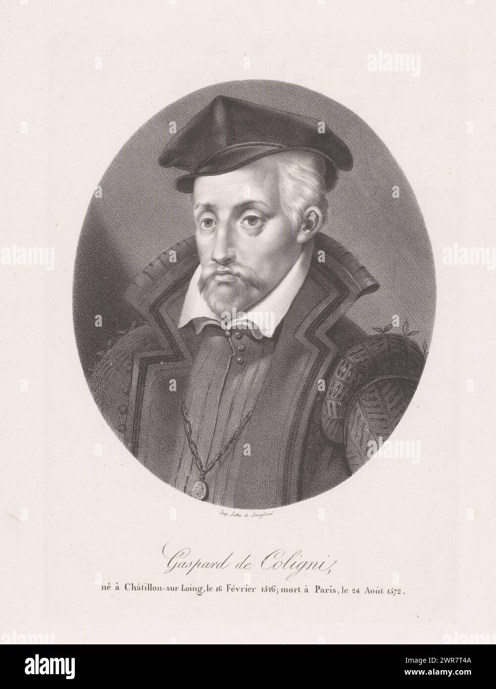 Porträt Gaspard de Coligny, Gaspard de Coligny (Titel über Objekt), Druckerei: Anonym, Drucker: Pierre Langlumé, Paris, 1820 - 1830, Papier, Höhe 436 mm x Breite 302 mm, bedruckt Stockfoto