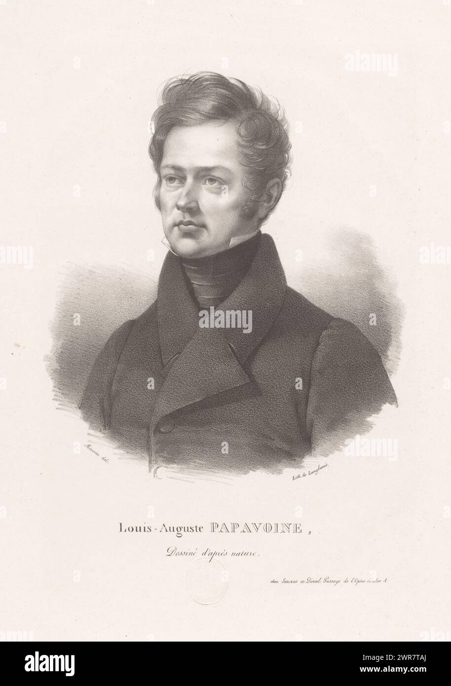 Porträt von Louis-Auguste Papavoine, Louis-Auguste Papavoine (Titel über Objekt), Druckerei: Antoine Maurin, Druckerei: Nicolas Maurin, nach eigenem Entwurf von: Antoine Maurin, Paris, 1824 - 1826, Papier, Höhe 547 mm x Breite 357 mm, Druck Stockfoto