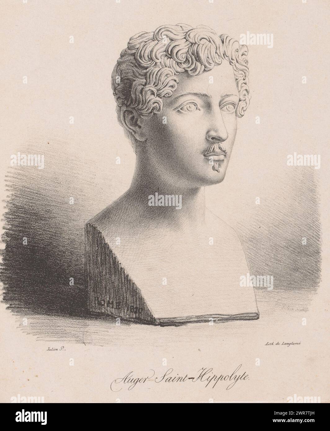 Büste von Hippolyte Auger, Auger Saint-Hippolyte (Titel über Objekt), Druckerei: Antoine Julien Potier, Drucker: Pierre Langlumé, Paris, 1820, Papier, Höhe 318 mm x Breite 247 mm, bedruckt Stockfoto