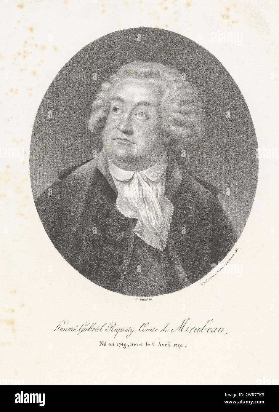 Porträt von Honoré-Gabriel de Riqueti, Graf von Mirabeau, Honoré-Gabriel Riquety, Comte de Mirabeau (Titel auf Objekt), Porträts französischer Berühmtheiten (Titel der Serie), Le panthéon francais (Titel der Serie), Druckerei: Jean Pierre Sudre (1783-1866), Drucker: Ligny et Dupaix, Paris, 1820 - 1827, Papier, Höhe 483 mm x Breite 325 mm, Druck Stockfoto