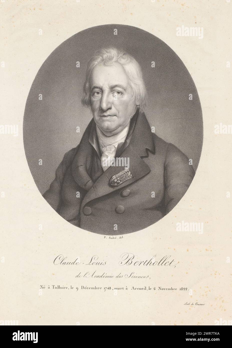 Porträt von Claude-Louis, Graf von Berthollet, Claude-Louis Berthollet, de l'Académie des Sciences (Titel auf Objekt), Porträts französischer Berühmtheiten (Serientitel), Le panthéon francais (Serientitel), Druckerei: Jean Pierre Sudre (1783-1866), Drucker: Charles Louis Constans, 1822 - 1827, Papier, Höhe 423 mm x Breite 286 mm, Druck Stockfoto