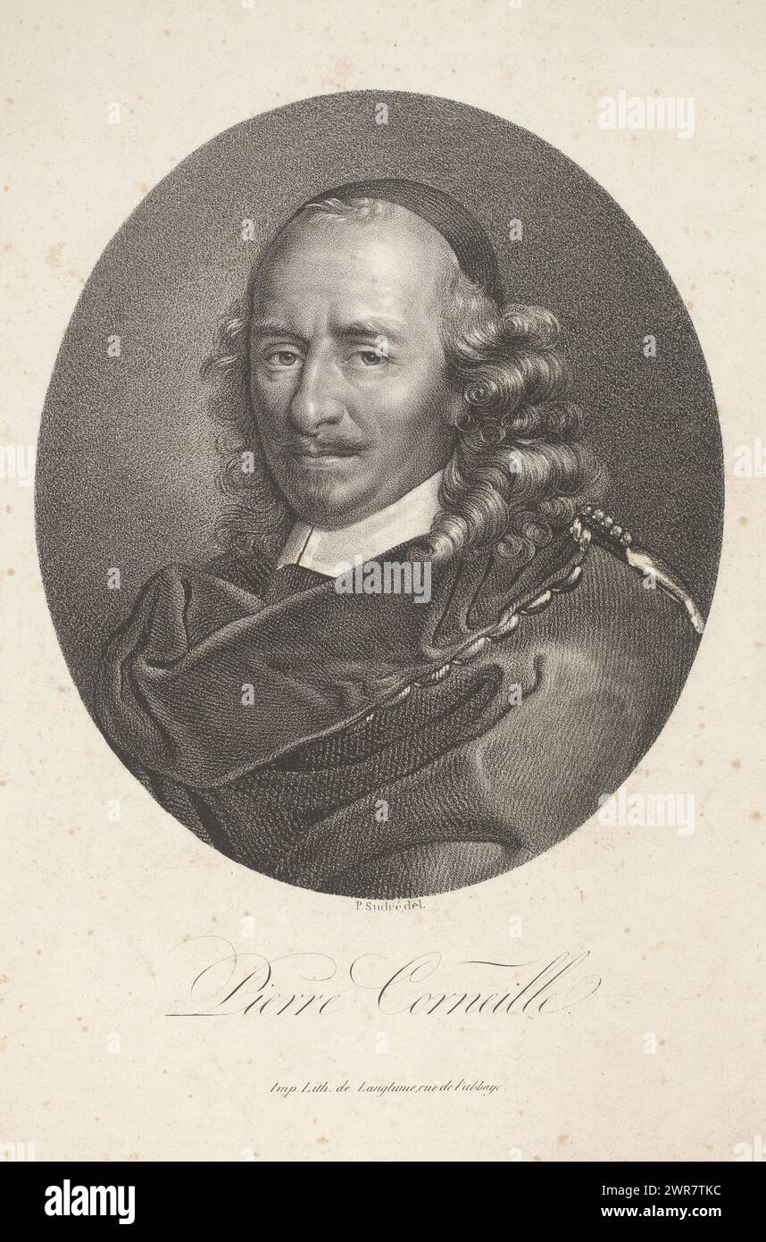 Porträt von Pierre Corneille, Pierre Corneille (Titel auf Objekt), Porträts französischer Prominenter (Titel der Serie), Le panthéon francais (Titel der Serie), Druckerei: Jean Pierre Sudre (1783-1866), Drucker: Pierre Langlumé, Paris, 1820 - 1827, Papier, Höhe 415 mm x Breite 285 mm, bedruckt Stockfoto