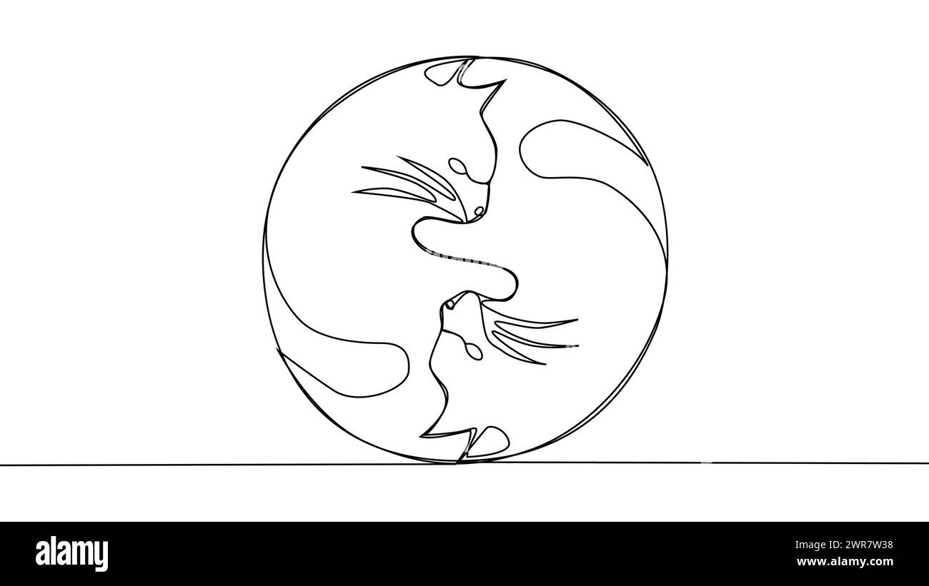 Selbstzeichnende Yin Yang Katzen sind ein Symbol für Harmonie und Balance Stock Vektor