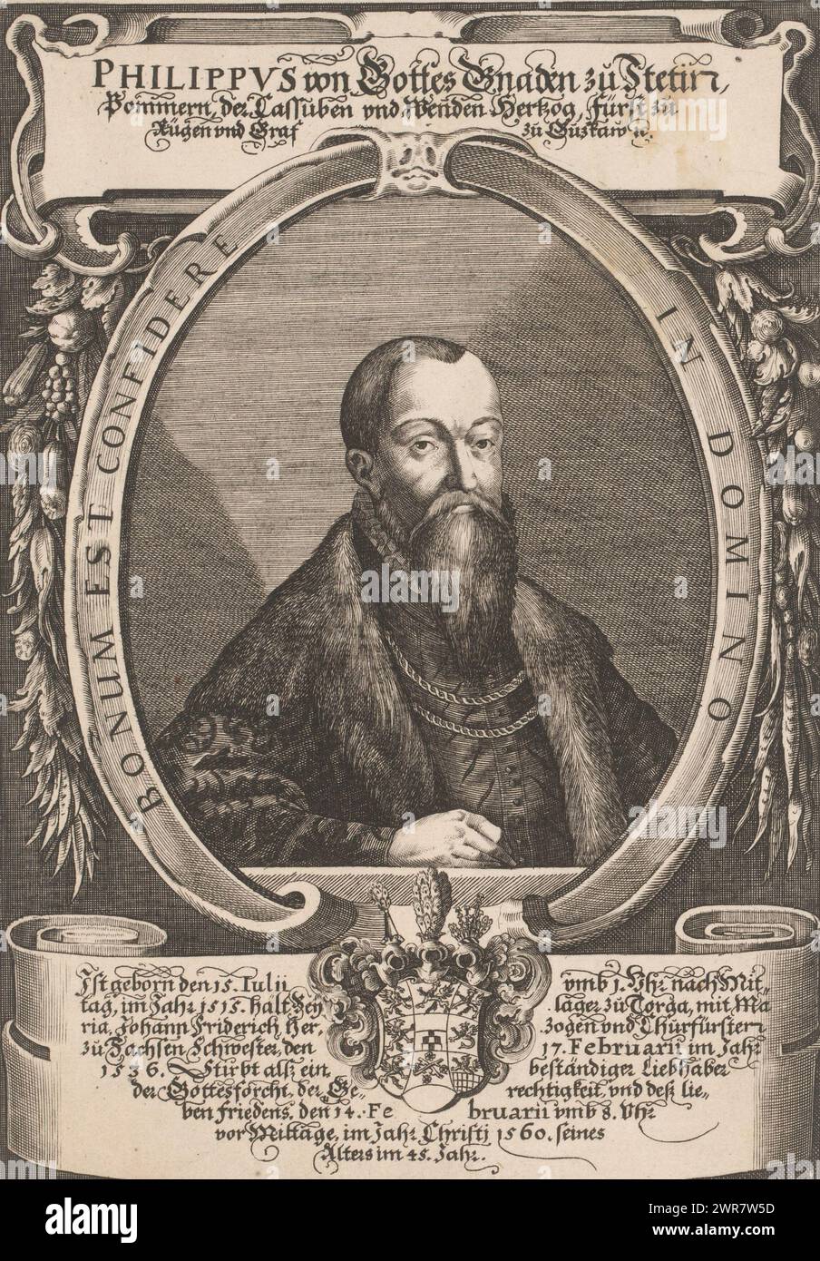 Porträt von Philipp I., Herzog von Pommern-Wolgast, Druckerei: Georg Walch, Deutschland, 1632 - 1654, Papier, Gravur, Höhe 270 mm x Breite 190 mm, bedruckt Stockfoto