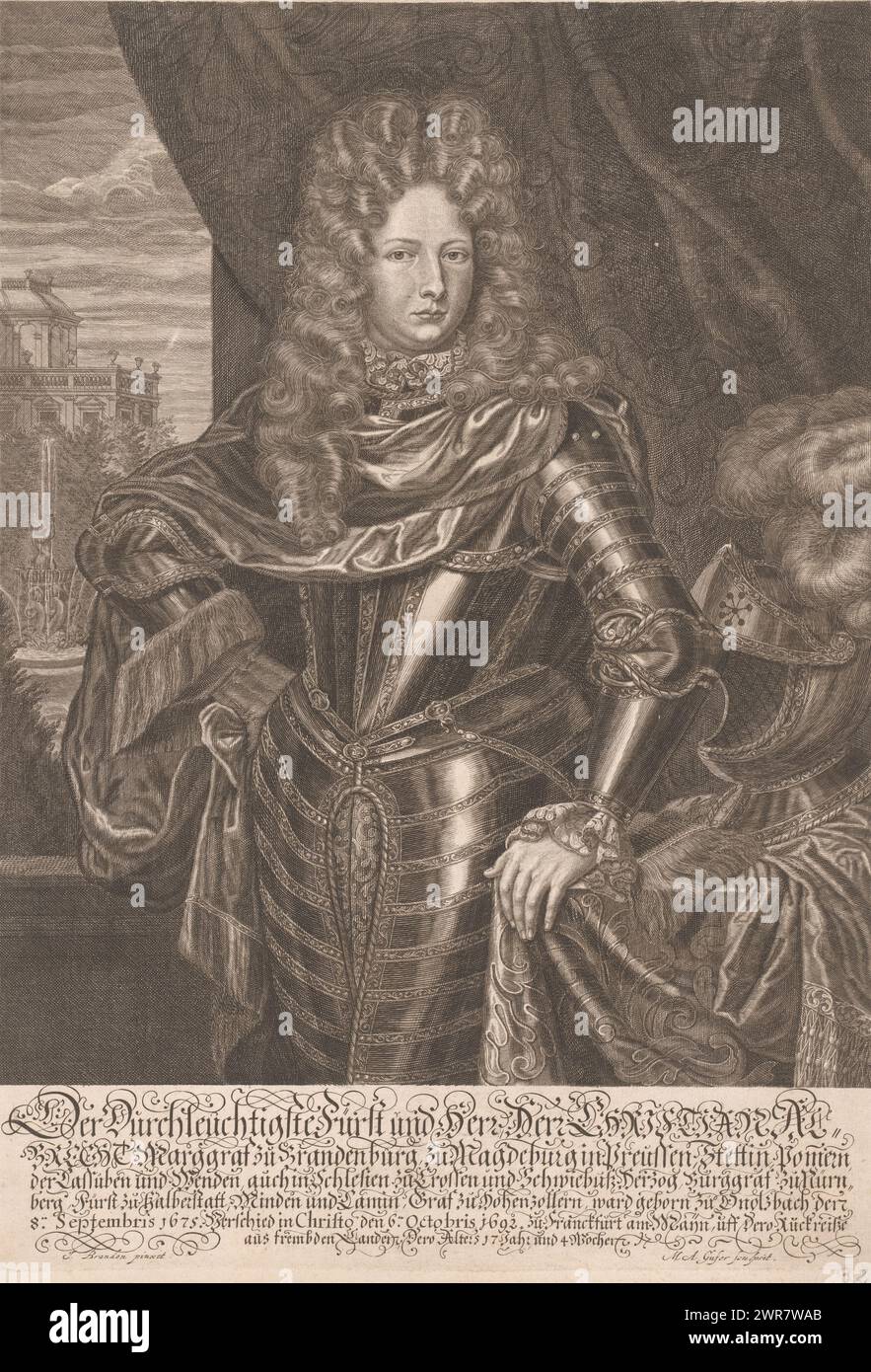 Porträt von Christian Albrecht von Brandenburg-Ansbach, Druckerei: Marc Anton Gufer, nach Malerei von: Jan Hendrik Brandon, 1692 - 1695, Papier, Stich, Höhe 420 mm x Breite 297 mm, Druck Stockfoto