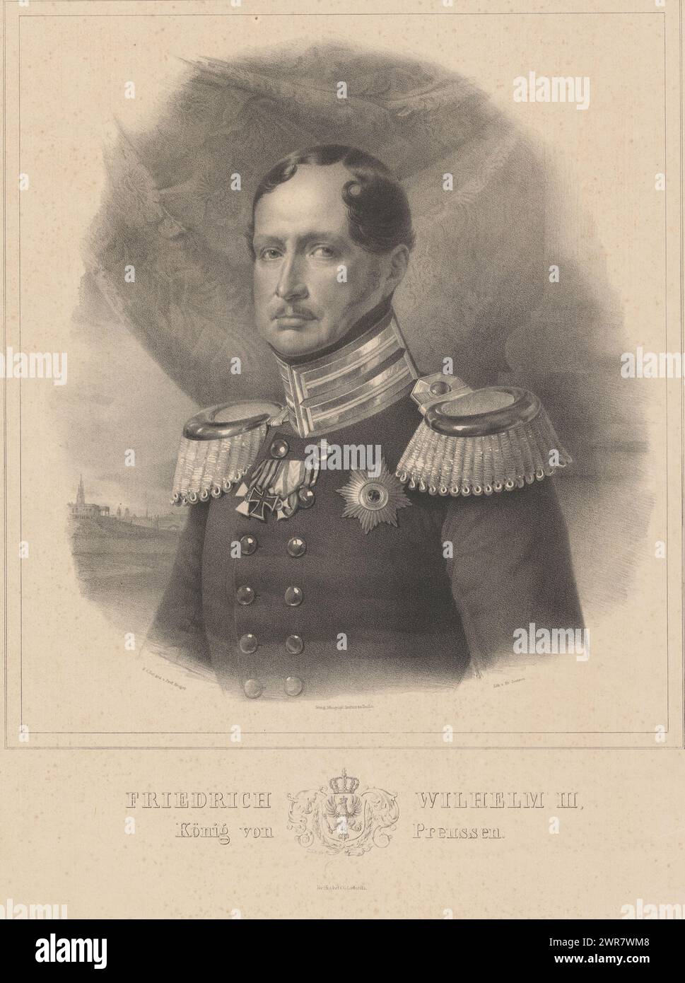 Porträt von Friedrich Wilhelm III., König von Preußen, Friedrich Wilhelm III., König von Preussen (Titel zum Objekt), Druckerei: Friedrich Jentzen, nach Zeichnung von Franz Krüger, Drucker: Königliches Lithographisches Institut, Berlin, 1818 - 1837, Papier, Höhe 590 mm x Breite 447 mm, Druck Stockfoto