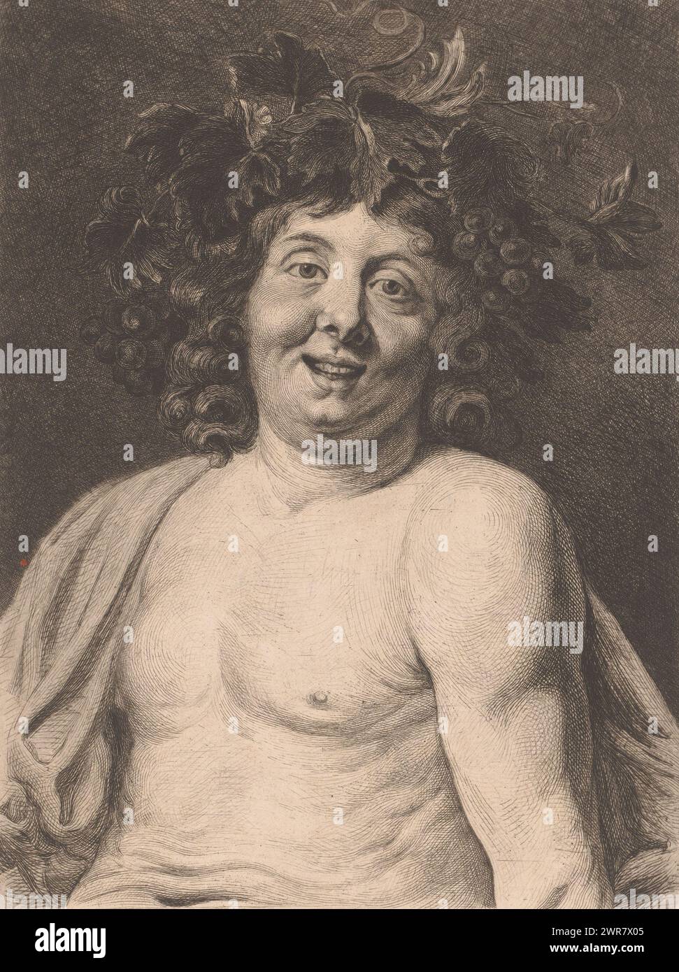 Kopf des jungen Bacchus, Druckerei: Frans Lauwers, (signiert vom Künstler), nach Entwurf: Jacques Jordaens, 1864 - 1911, Papier, Ätzung, Höhe 317 mm x Breite 240 mm, Druck Stockfoto