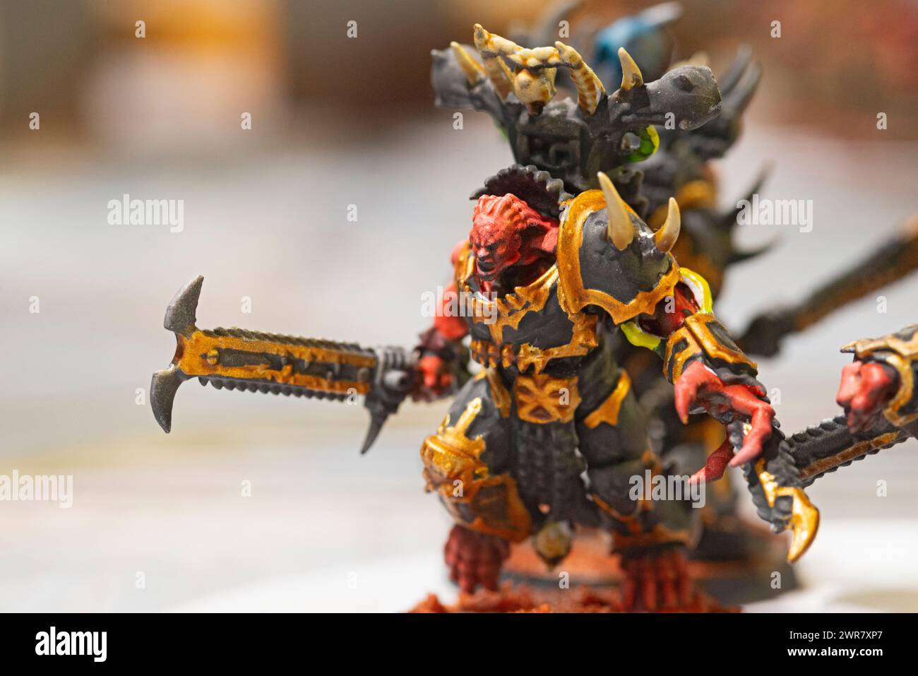 Set von spielenden Action-Figuren, Warhammer 40.000 Miniatur-Figur Stockfoto