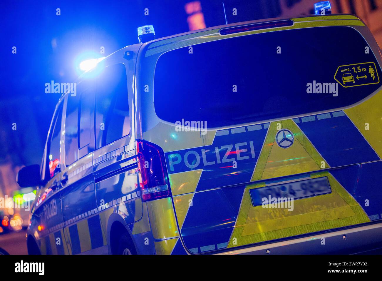 Polizeiauto in Aktion Stockfoto