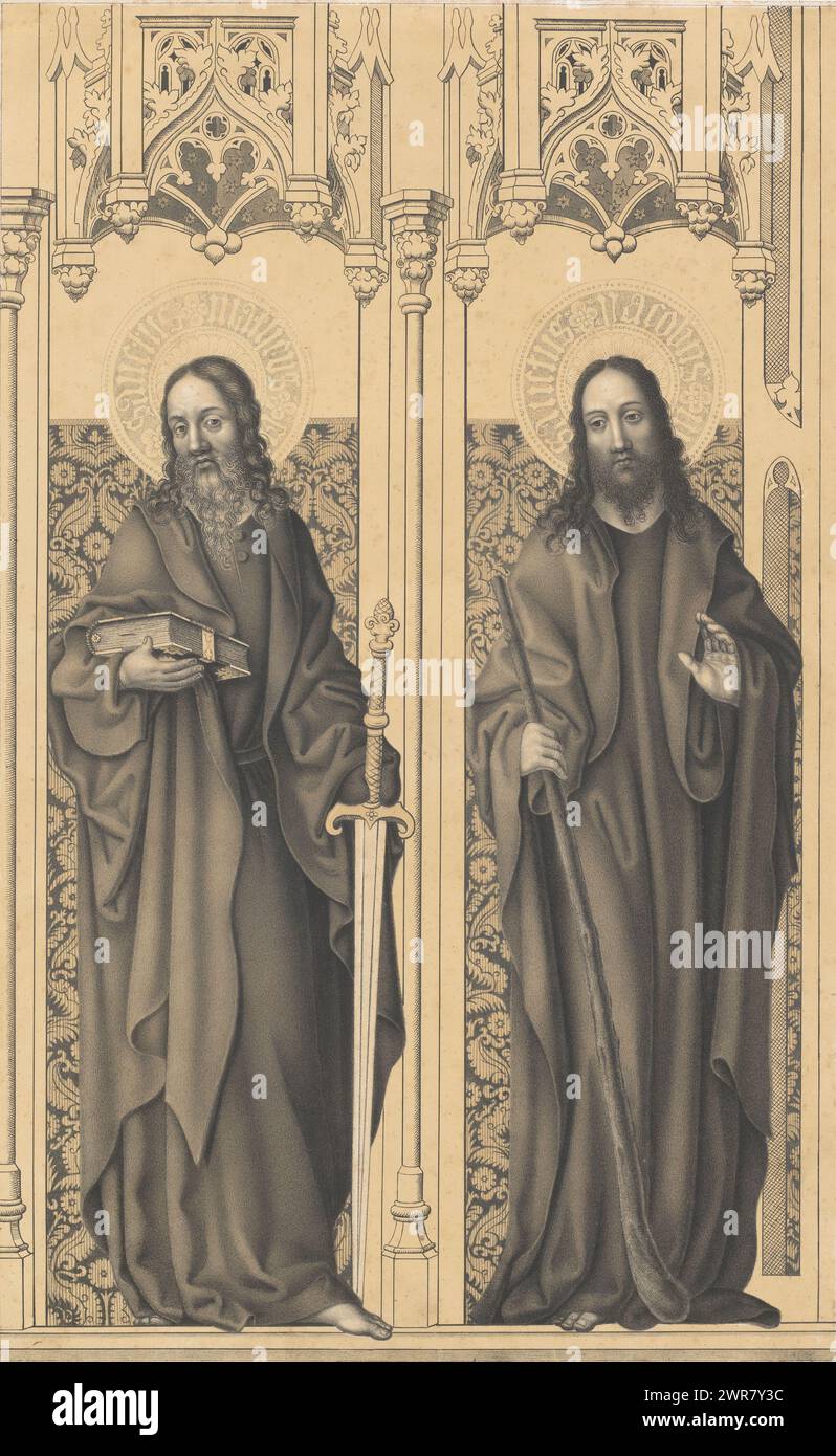Matthäus und Jakobus, Werke aus der Sammlung der Brüder Boisserée (Serientitel), Galerie des Frères Boisserée (Serientitel), Druckerei: Johann Nepomuk Strixner, nach Malerei von Meister Wilhelm, Johann Nepomuk Strixner, Stuttgart, 1823, Papier, Höhe 572 mm x Breite 353 mm, bedruckt Stockfoto