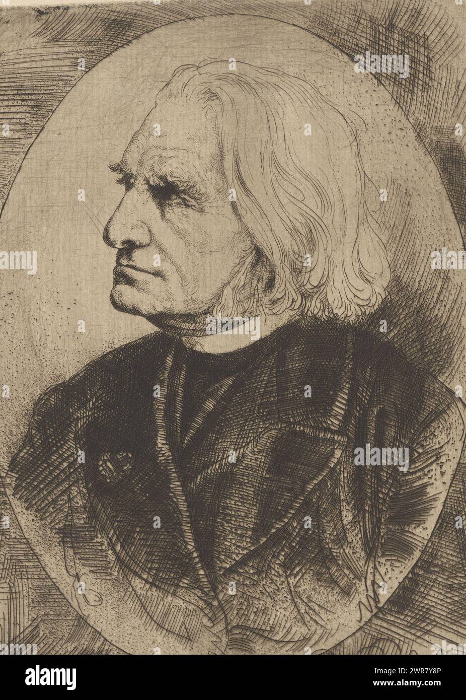 Porträt von Franz Liszt, Druckerei: Willem Linnig (II), 1852 - 1890, Papier, Ätzen, Trockenspitze, Höhe 188 mm x Breite 137 mm, bedruckt Stockfoto