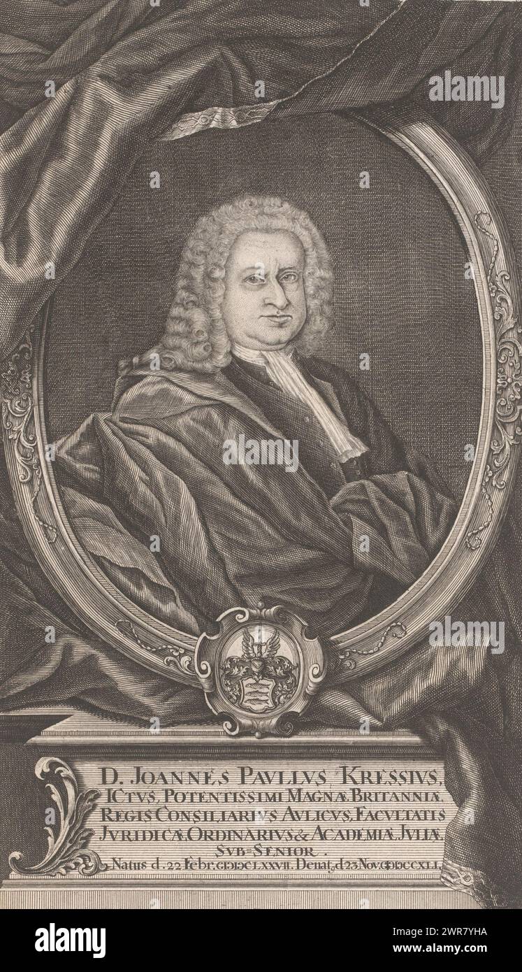 Porträt von Johann Paul Kress, Druckerei: Johann Georg Schmidt, Braunschweig, 1742, Papier, Gravur, Höhe 293 mm x Breite 175 mm, bedruckt Stockfoto