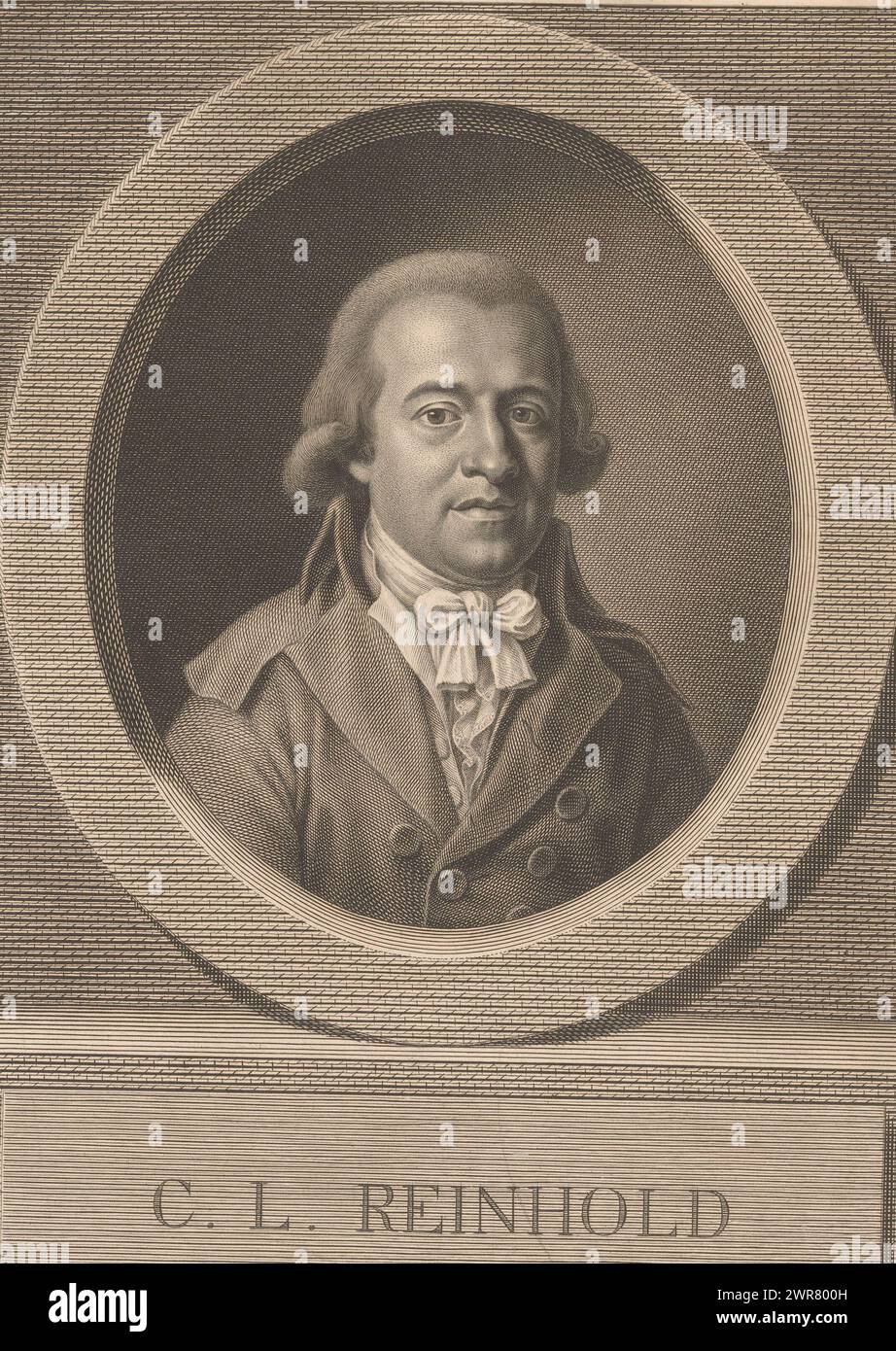 Porträt von Carl Leonhard Reinhold, Druckerei: Johann Heinrich Lips, nach eigenem Entwurf von: Johann Heinrich Lips, 1768 - 1817, Papier, Gravur, Breite 277 mm x Breite 195 mm, Druck Stockfoto