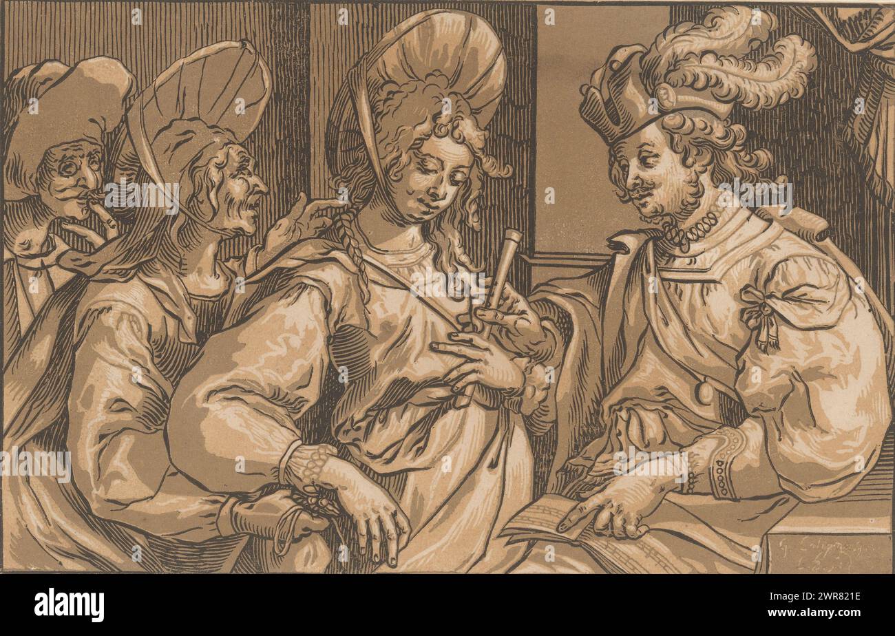 Matchmaker, Druckerei: Ludwig Büsinck, nach Entwurf: Georges Lallemand, 1600 - 1669, Papier, Höhe 218 mm x Breite 339 mm, Druck Stockfoto