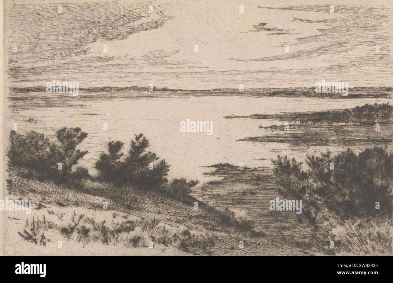 Blick auf einen See in der Nähe von Bergen op Zoom, Druckerei: Carel Nicolaas Storm van 's-Gravesande, (signiert vom Künstler), Niederlande, ca. 1884, Papier, Trockenpunkt, Höhe 160 mm x Breite 238 mm, bedruckt Stockfoto