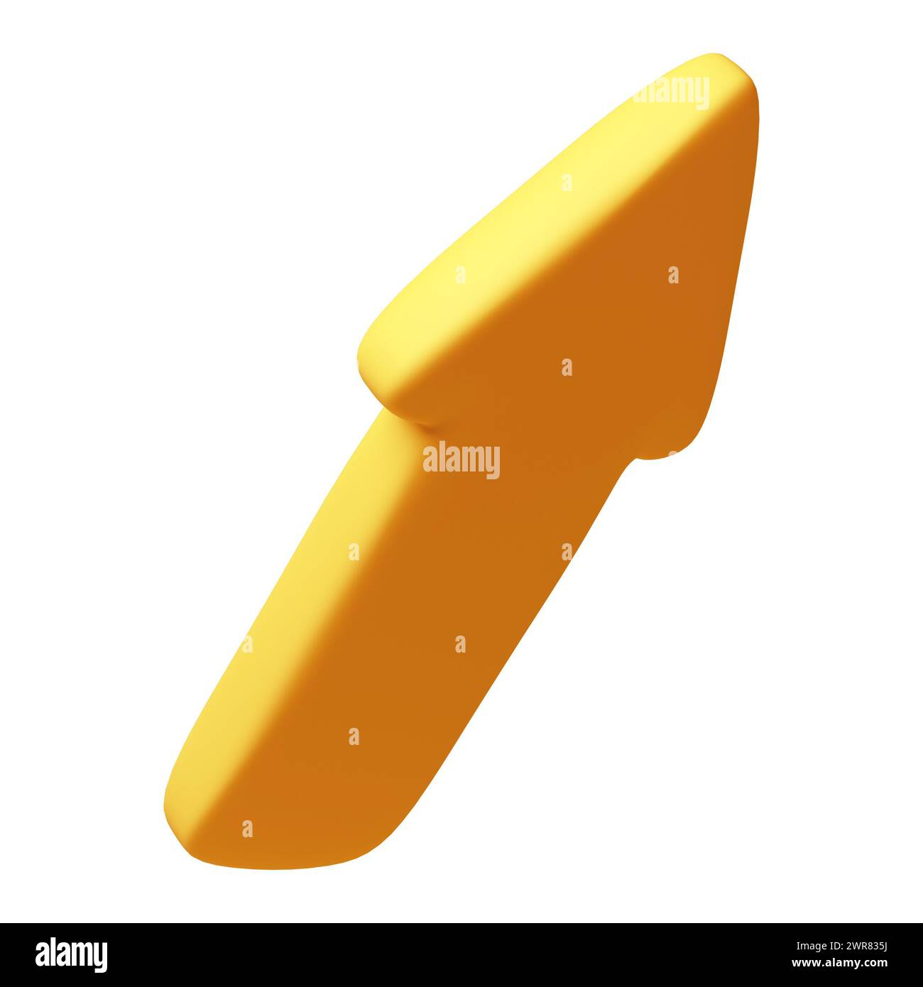 Pfeil, der nach vorne zeigt, und rechts gelbe Farbe. Realistisches 3D-Design im Cartoon-Stil aus Kunststoff. Symbolabbildung Stockfoto