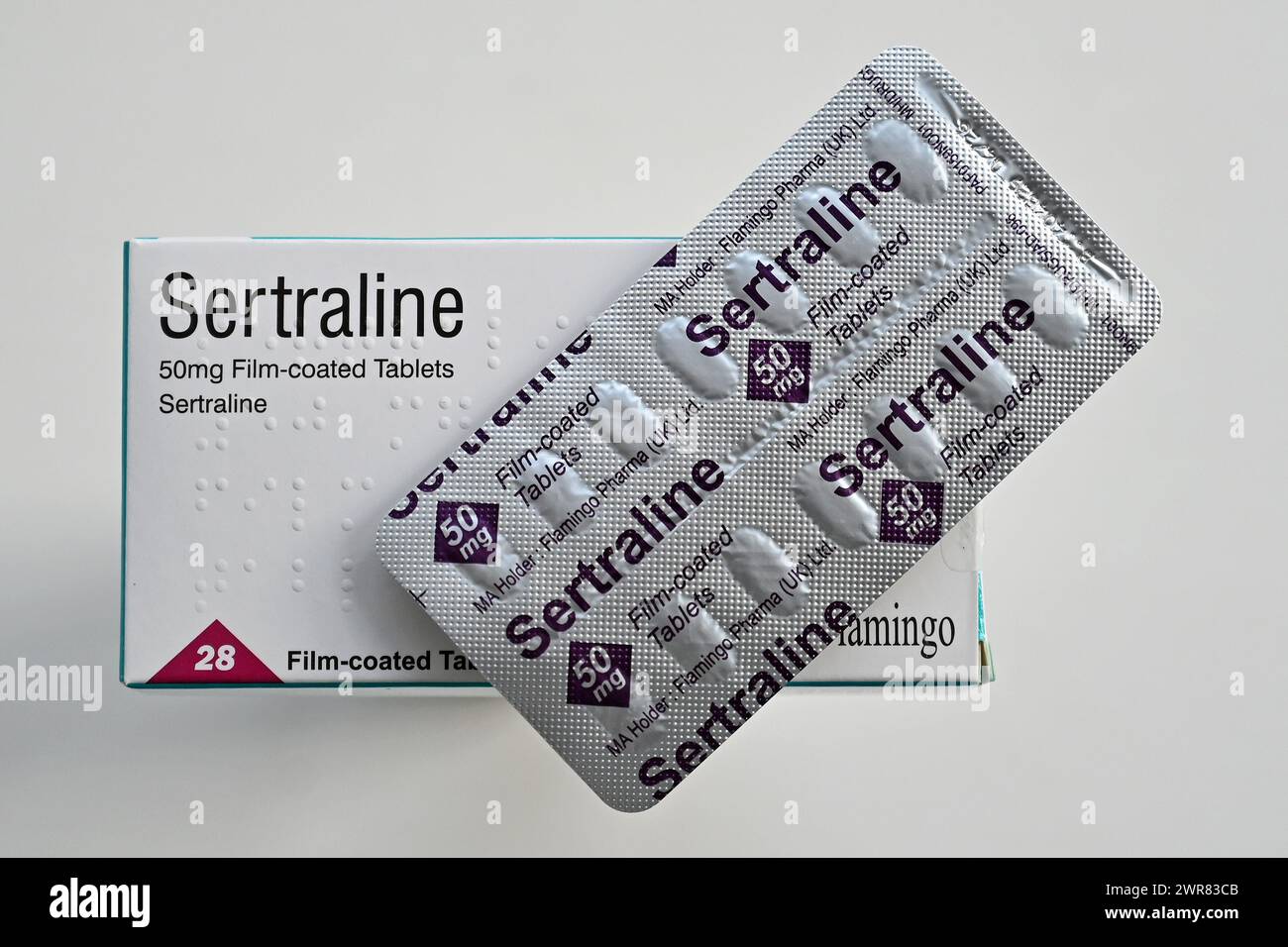 Eine Packung Sertralin-Tabletten ist in Oxford, Großbritannien, abgebildet. März 2024. Stockfoto