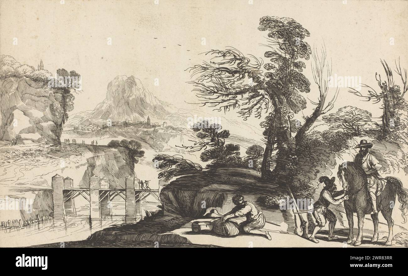 Landschaft mit Räubern, Drucken und Zeichnungen aus dem Jabach-Schrank (Serientitel), Druckerei: Jean Pesne, nach Entwurf von: Guercino, 1666 - 1695, Papier, Ätzung, Höhe 264 mm x Breite 421 mm, Druck Stockfoto