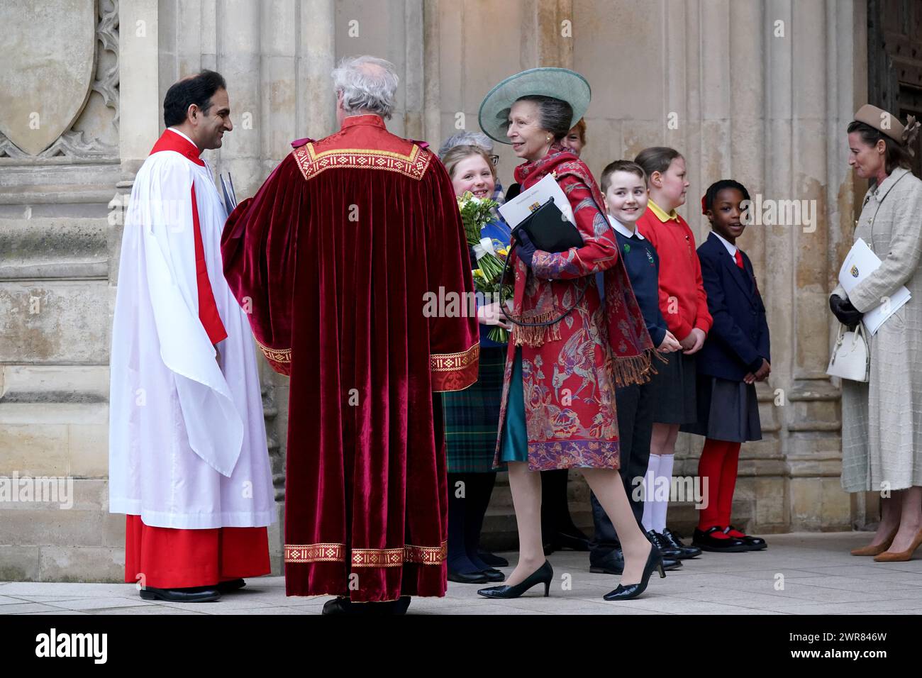 Die Prinzessin Royal verlässt den jährlichen Commonwealth Day Service in der Westminster Abbey in London. Bilddatum: Montag, 11. März 2024. Stockfoto