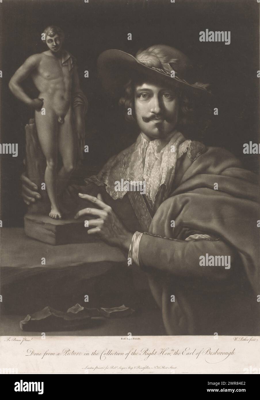 Porträt von Francois Duquesnoy, Druckerei: William Pether, nach Malerei von: Charles Le Brun, Verlag: Robert Sayer, London, 1745–1794, Papier Höhe 508 mm x Breite 353 mm, bedruckt Stockfoto