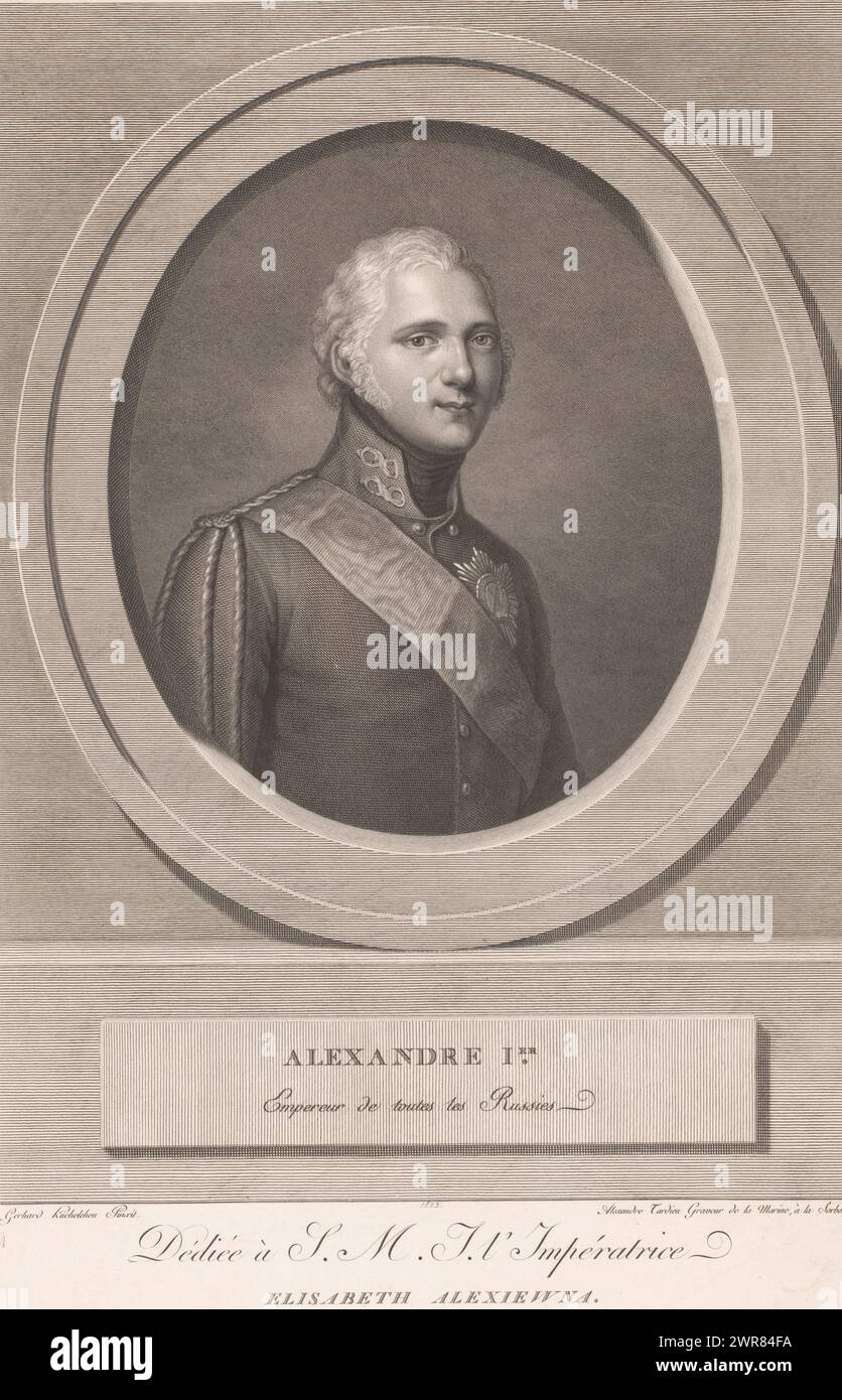 Porträt des Zaren Alexander I., Druckerei: Alexandre Tardieu, nach Malerei von: Franz Gerhard von Kügelgen, Verlag: Klostermann, Verlag: Sint-Petersburg, Verlag: Paris, 1802, Papier, Gravur, Ätzen, Höhe 440 mm x Breite 295 mm, Druck Stockfoto