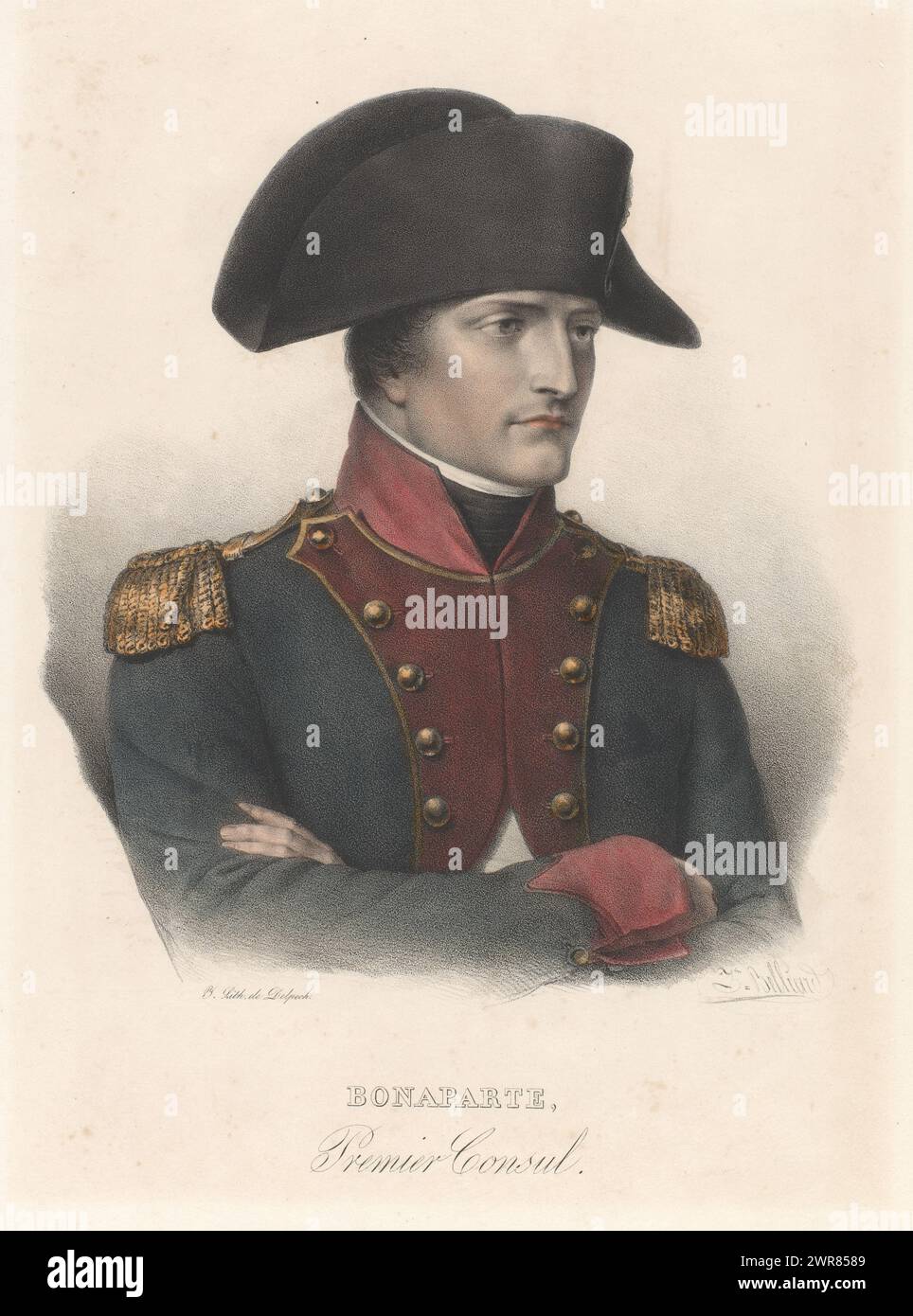 Porträt Napoleon I. Bonaparte als erster Konsul, Bonaparte, Premier Consul (Titel über Objekt), Porträts von 1789 bis 1829 (Serientitel), Druckerei: Zéphirin Félix Jean Marius Belliard, Drucker: veuve Delpech (Naudet), Paris, ca. 1829, Papier, Höhe 444 mm x Breite 310 mm, Druck Stockfoto