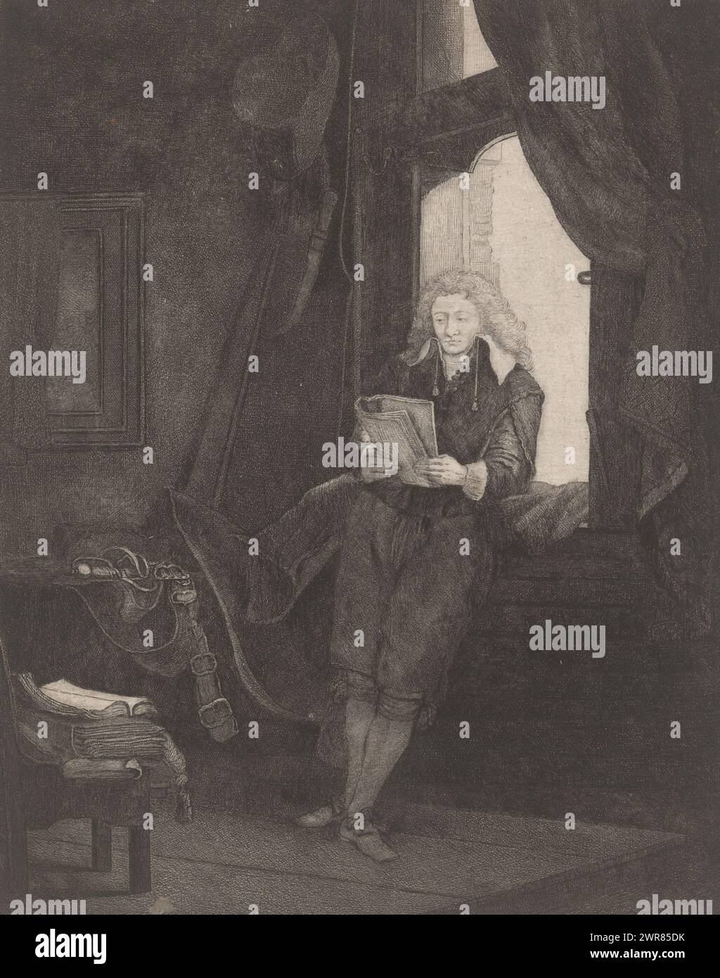 Jan Six, Druckerei: Pierre Francois Basan, nach Druck von: Rembrandt van Rijn, 1733 - 1797, Papier, Ätzen, Höhe 250 mm x Breite 201 mm, Druck Stockfoto